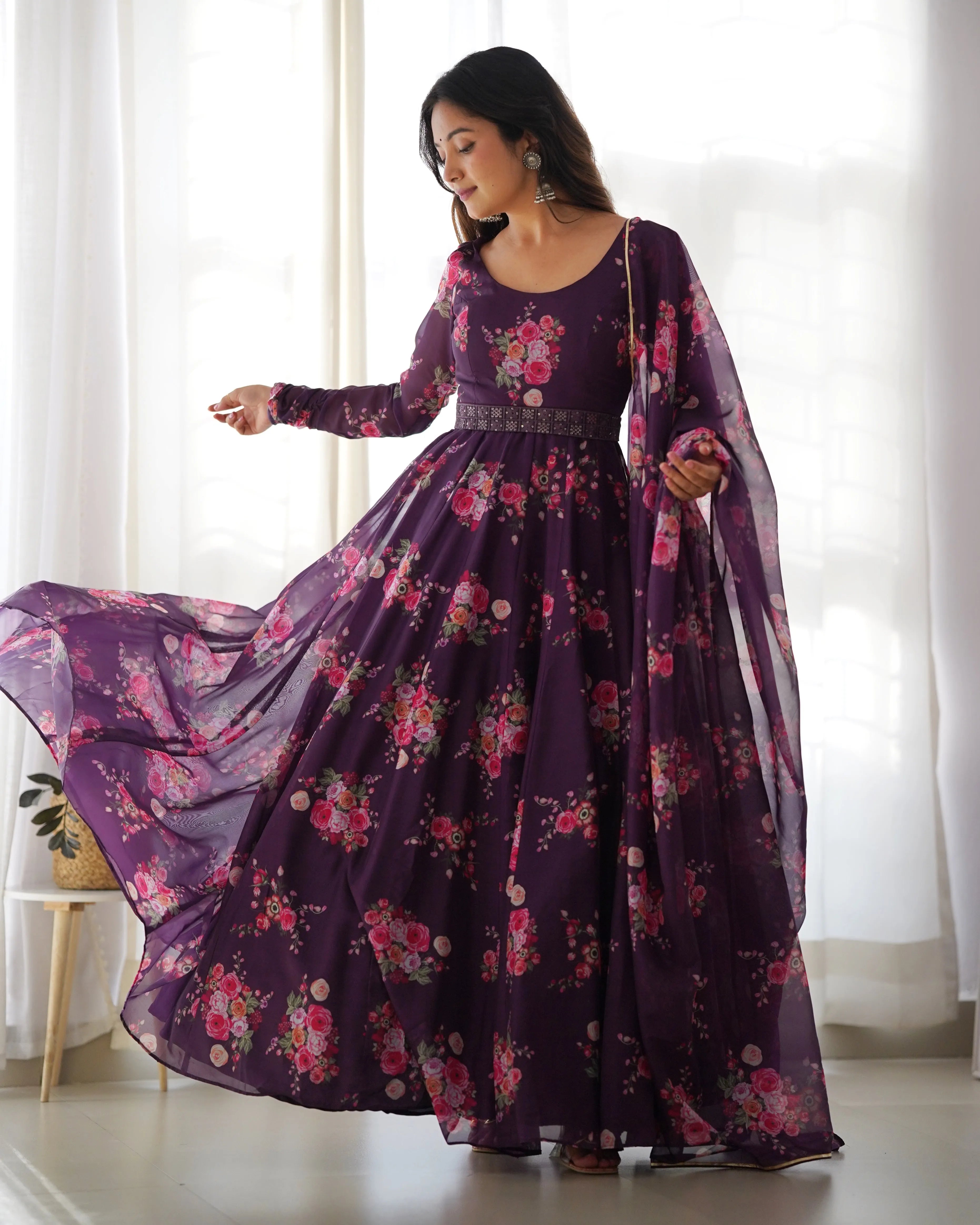 Enchanting Organza Silk Floral Digital Printed Anarkali Pant Suit Sale Best Seller