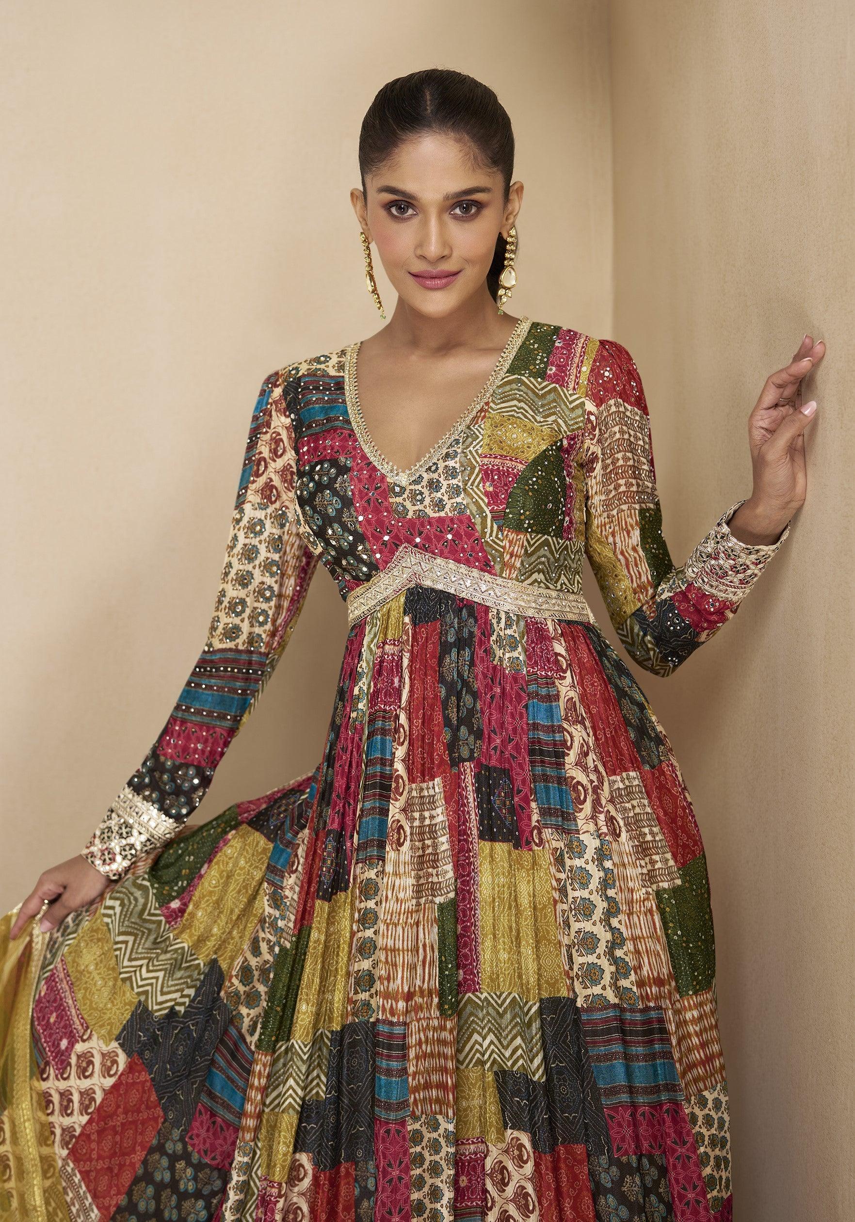 Multicolored Pure Georgette Digital Printed Embroidered Designer Gown Popular Sale Online