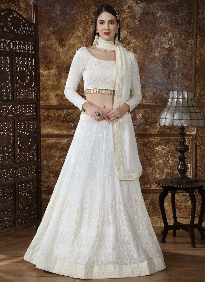 Exotic Duck White Georgette Bridesmaid Designer Sequin Lehenga Choli Discount Official Site