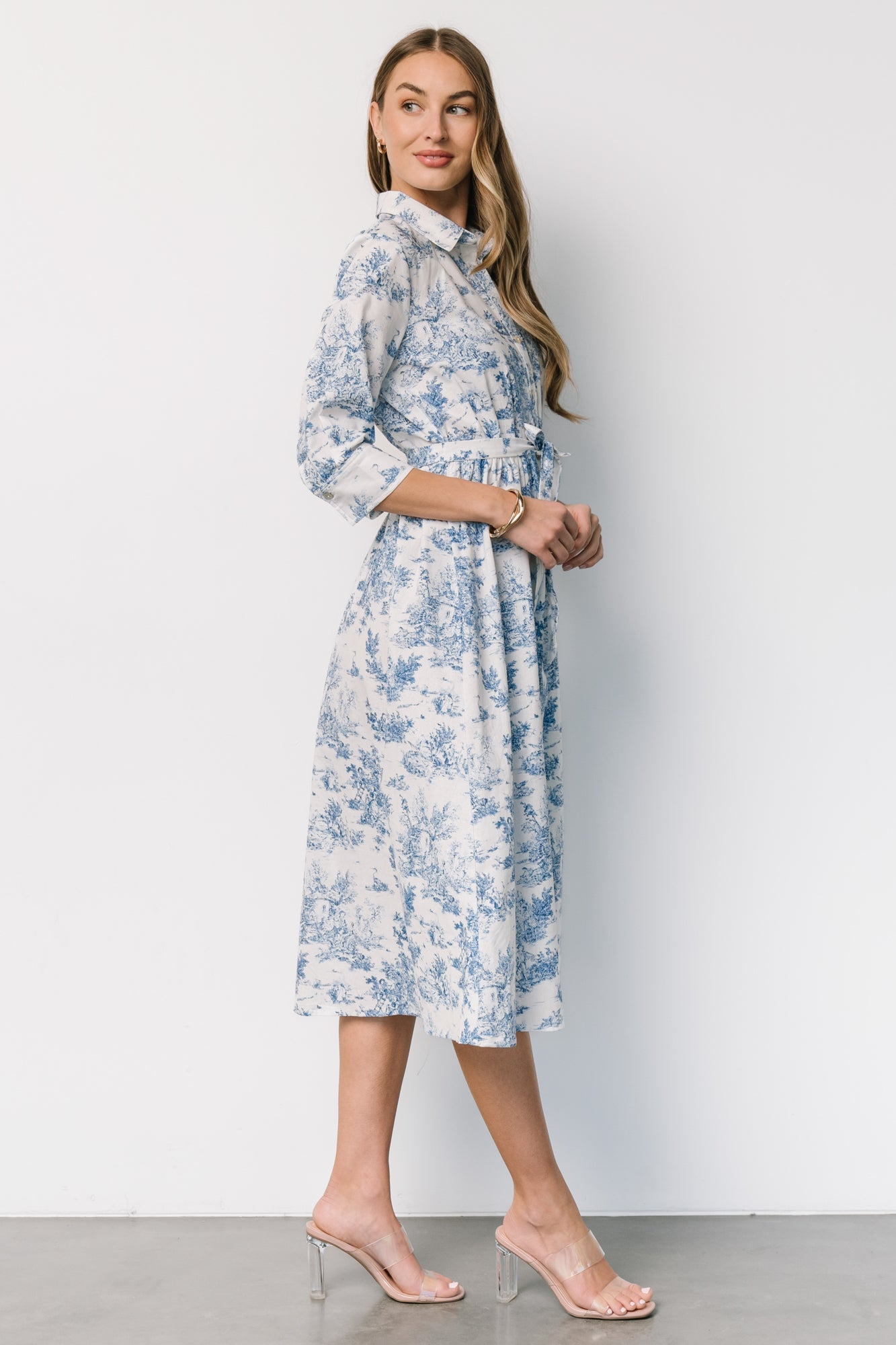 Chantelle Button Midi Dress | Off White + Blue Print Cheap In China