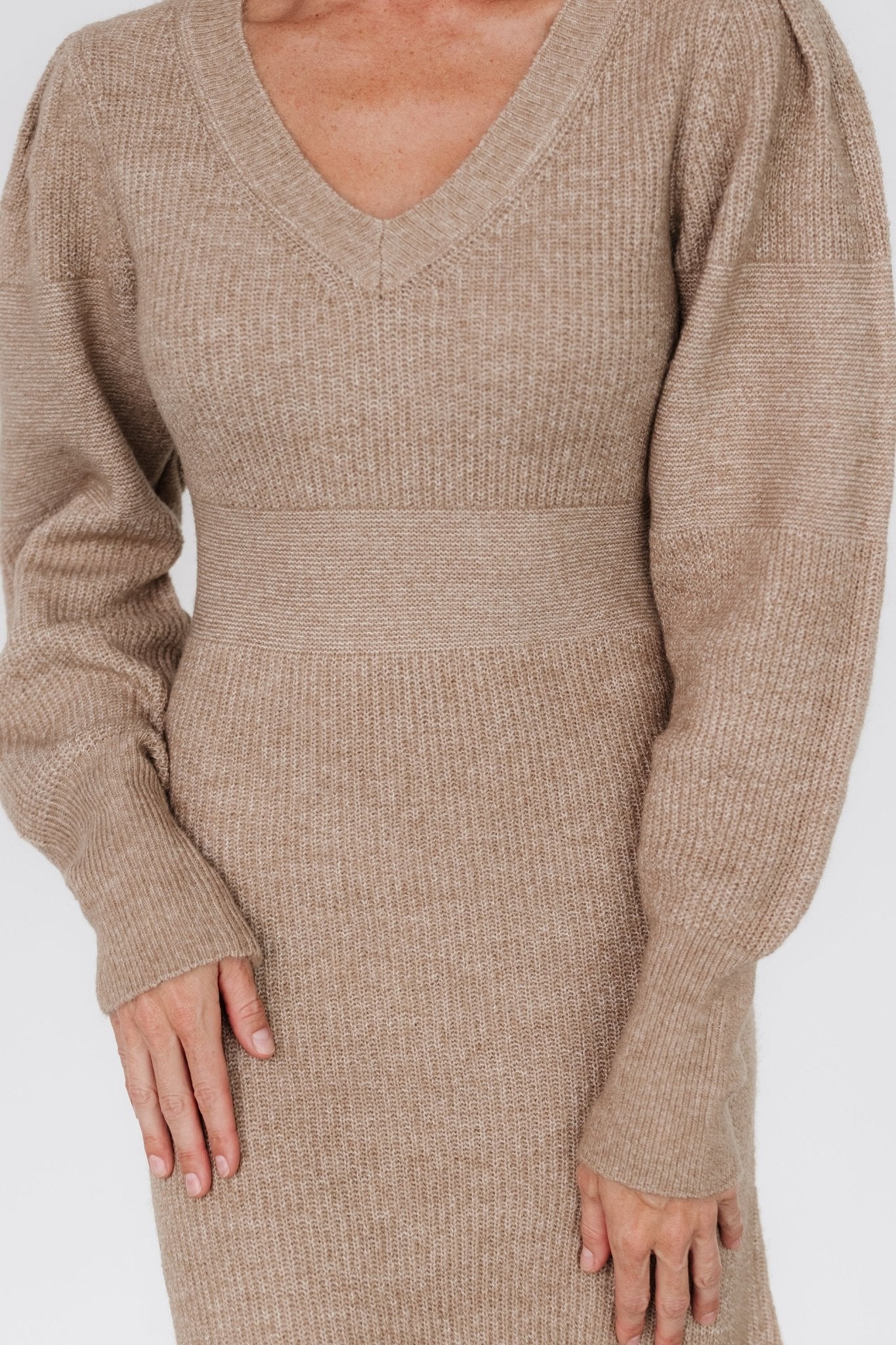 Lenore V Neck Sweater Dress | Latte Cheap Sale Newest