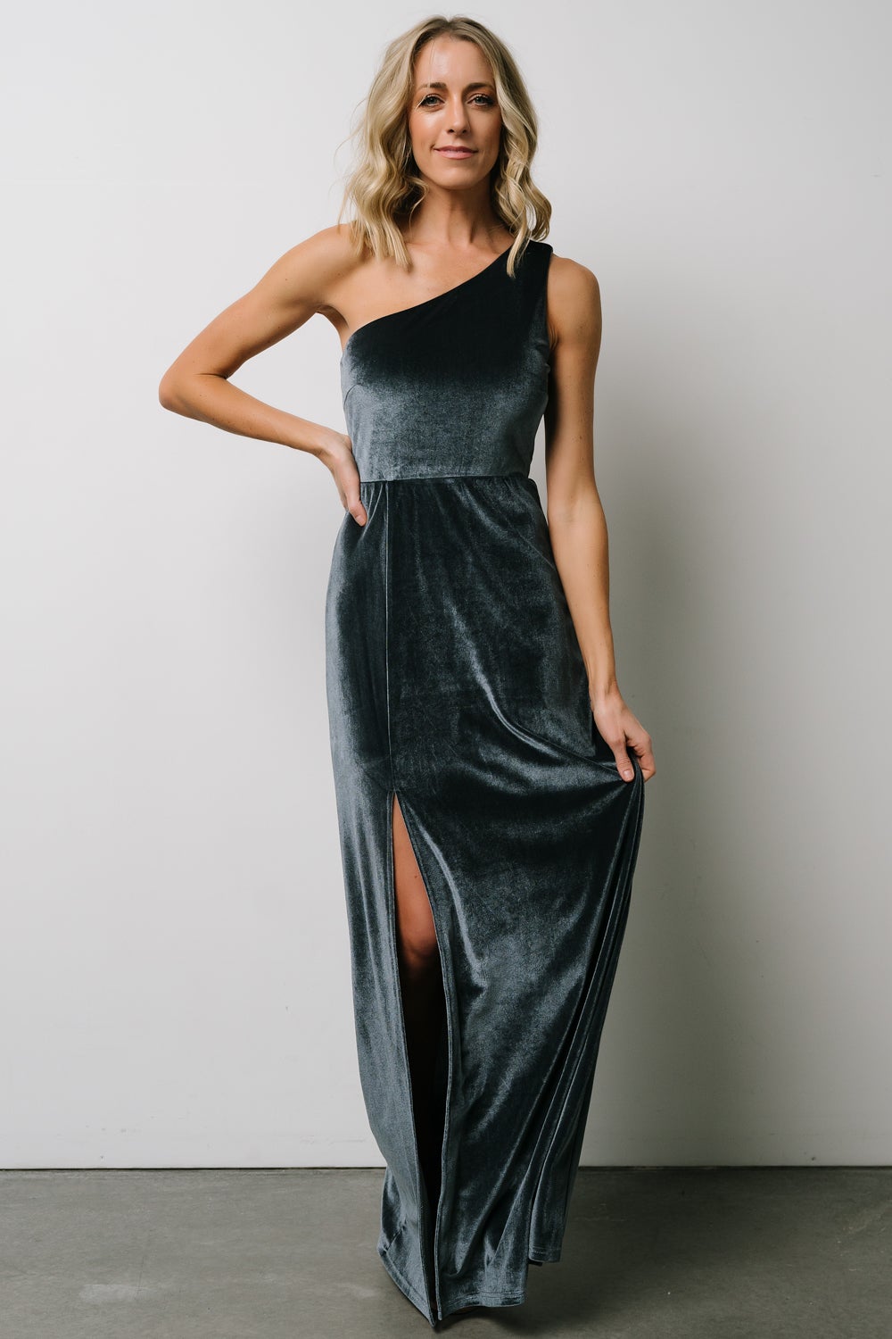 Tatiana Velvet One Shoulder Maxi Dress | Slate Blue Clearance Discounts