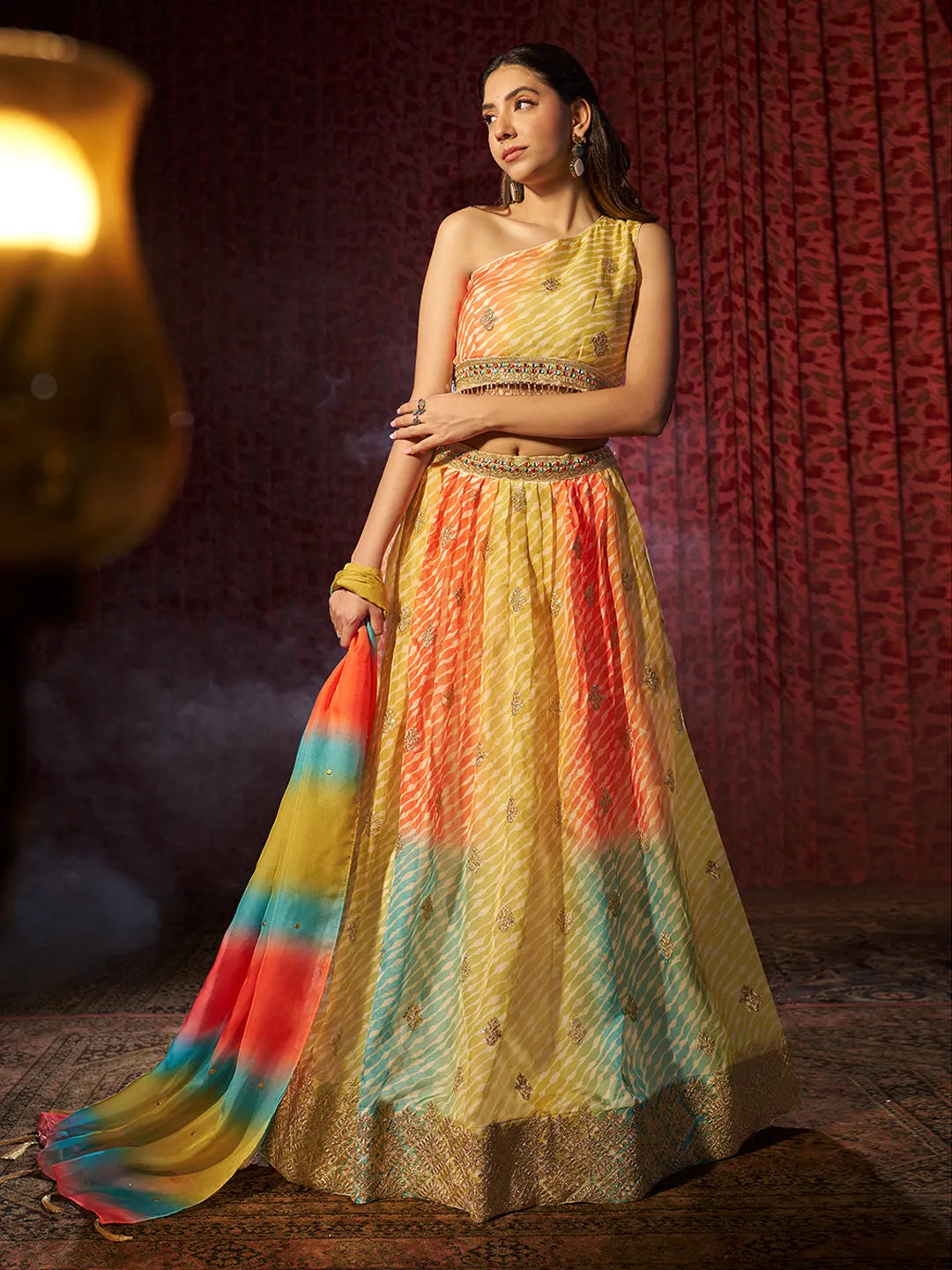 Exquisite Yellow Printed or Embroidered Organza Lehenga Choli Discount How Much