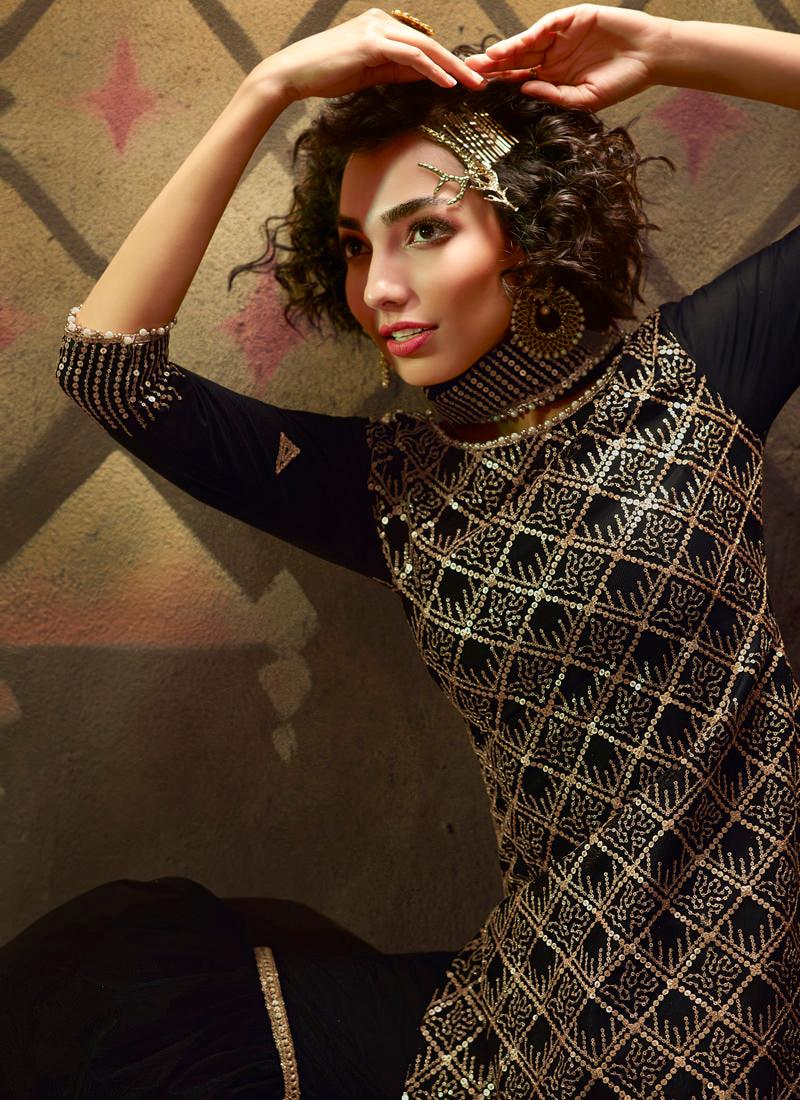 Elegant Black Soft Net And Sequence Sharara Salwar Suit. Buy Cheap Best Store To Get