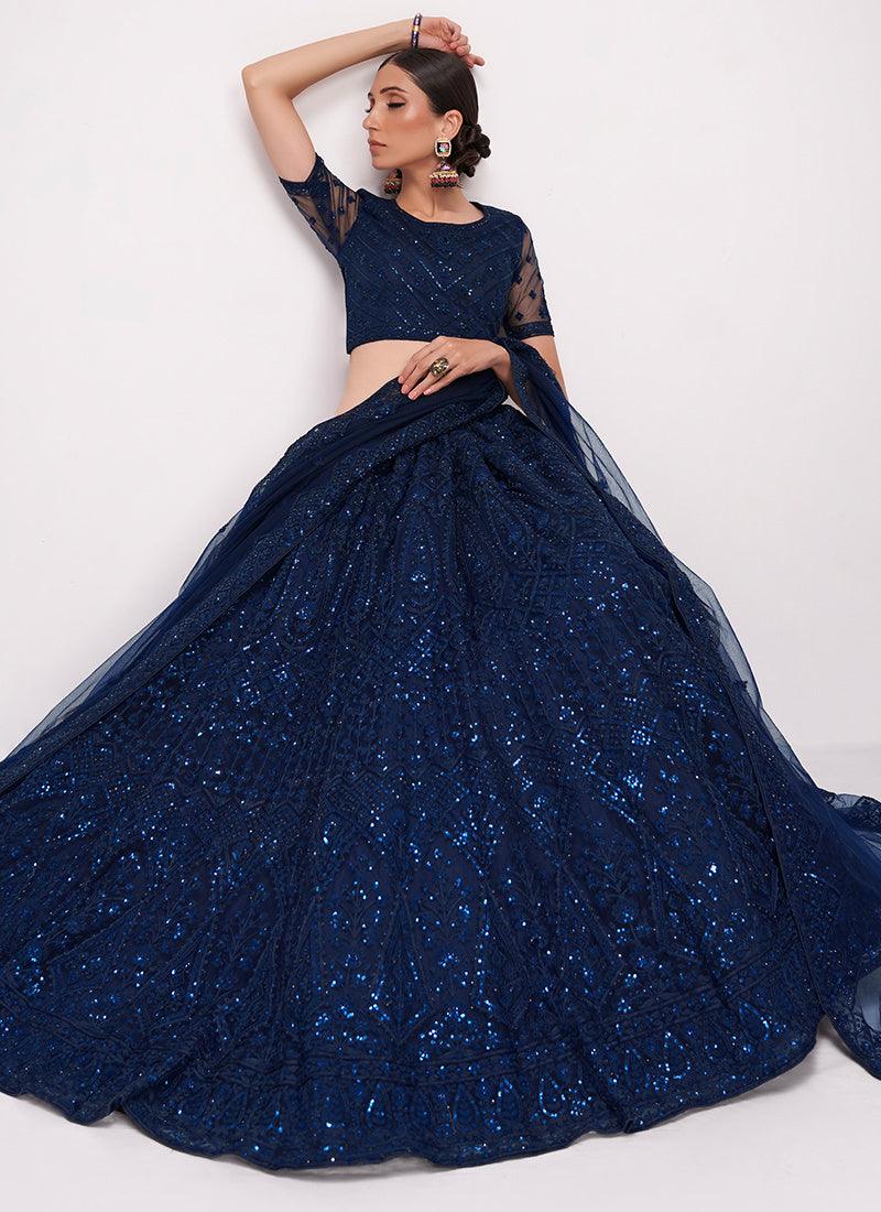 Dark Blue Soft Net Wedding Lehenga Sale Nicekicks