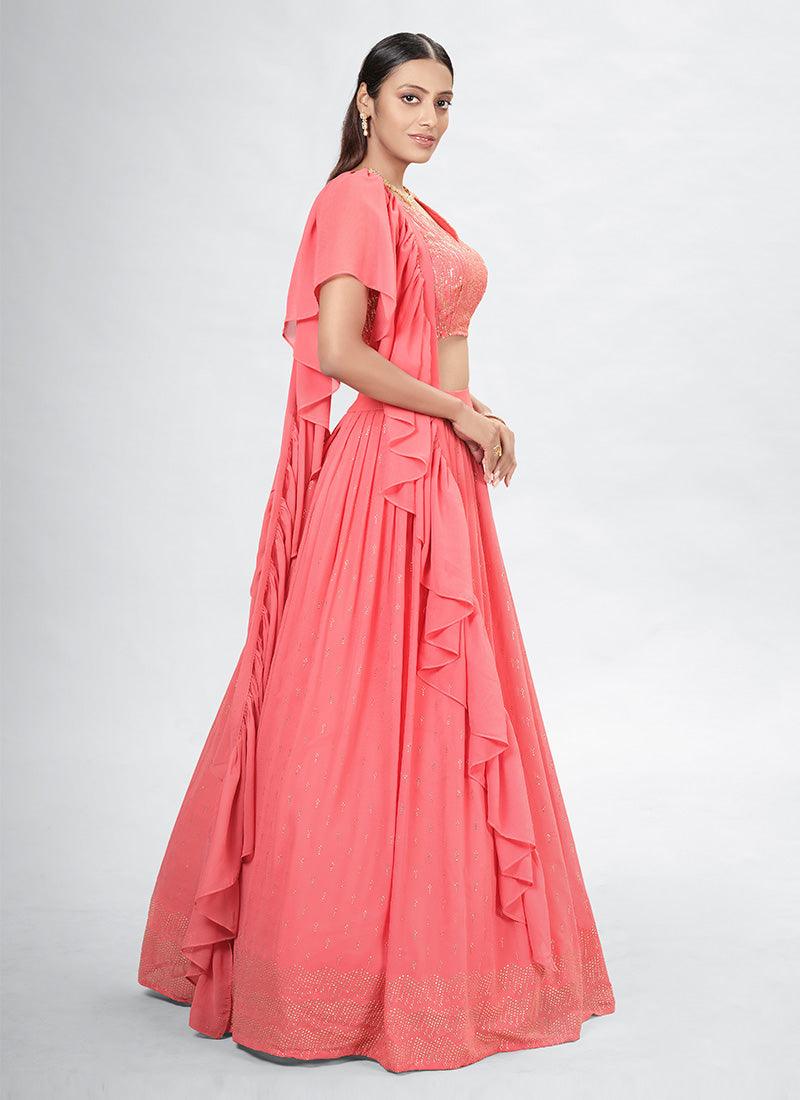 Deep V-Neck Sleeveless Coral Lehenga Choli Finishline Sale Online