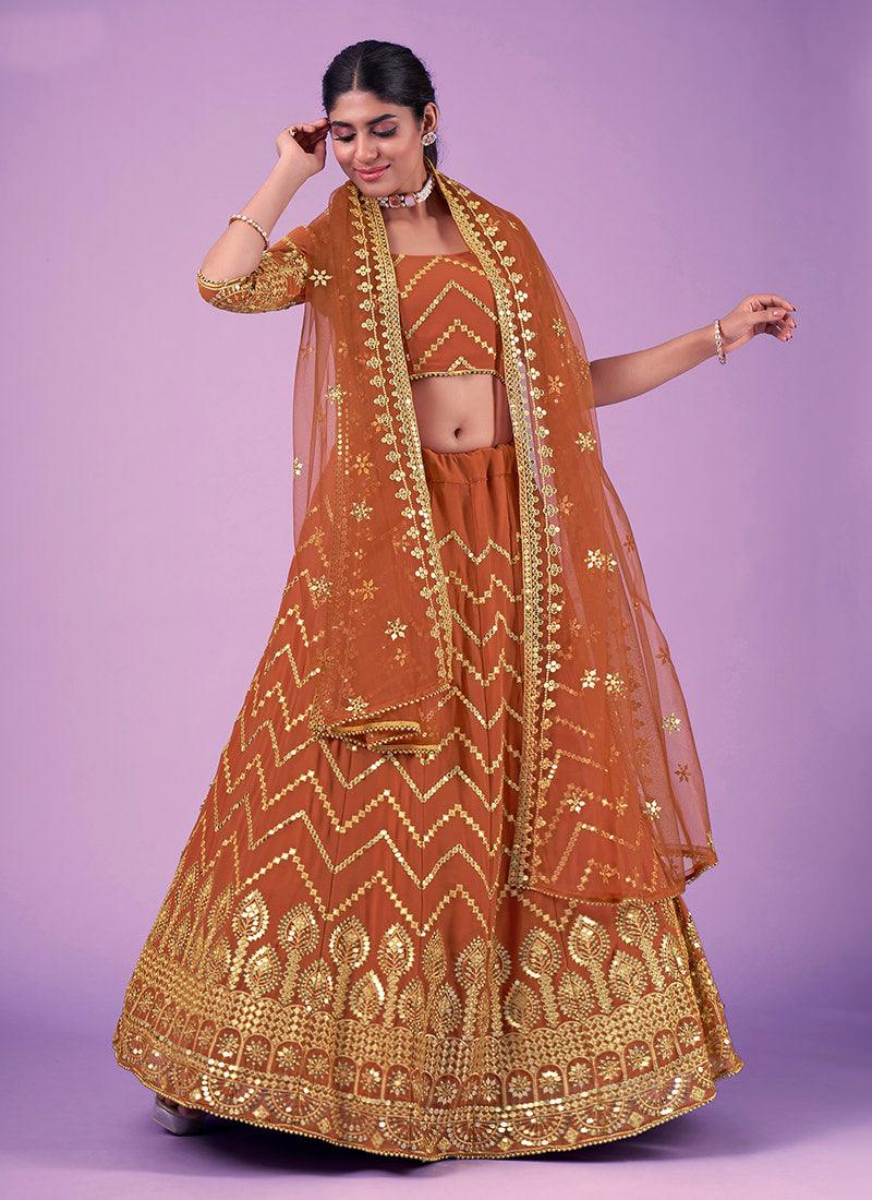 Zari With Sequins Orange Georgette Chaniya Outlet Wiki