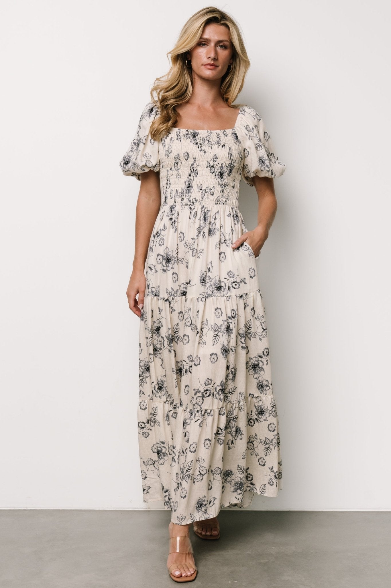 Susanna Smocked Maxi Dress | Ivory + Blue Floral Get To Buy Cheap Online