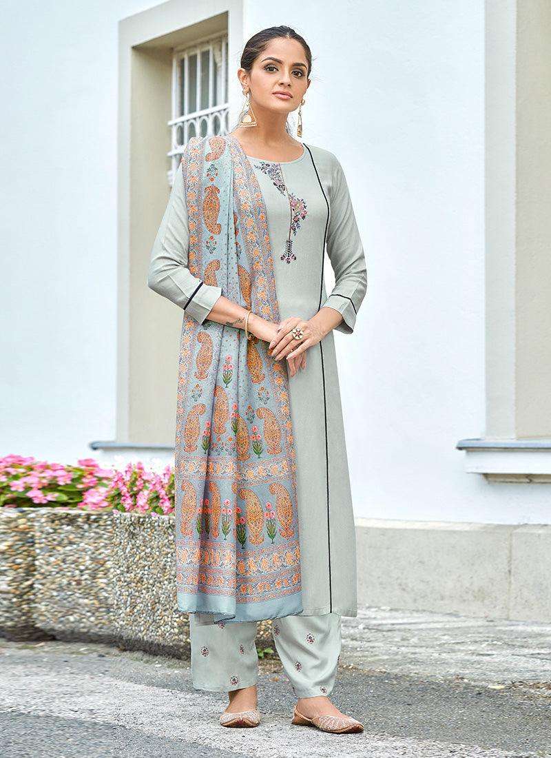 Bell Sleeves Off-White Kurti With Heavy Dupatta Best