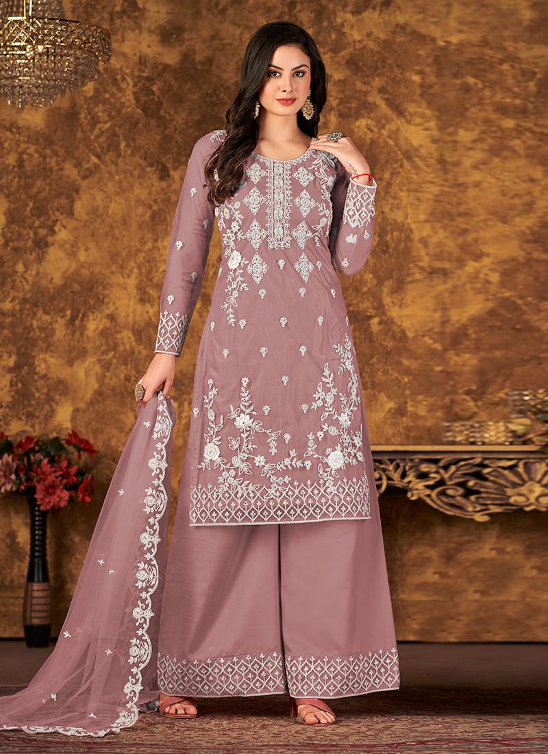 Embroidery With Pearl Work Dark Pink Palazzo Shop For Sale