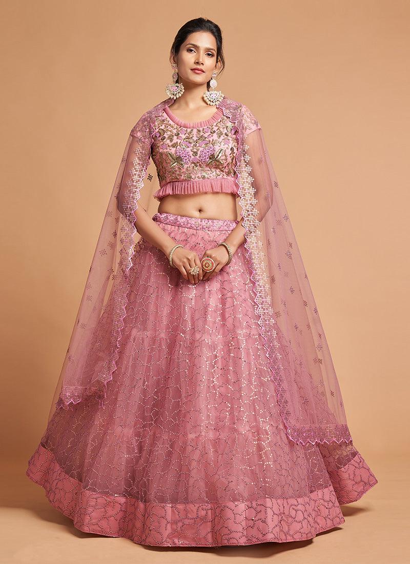 Blush Pink Color Sequined Lehenga With Zari And Resham Work Blouse Outlet Countdown Package