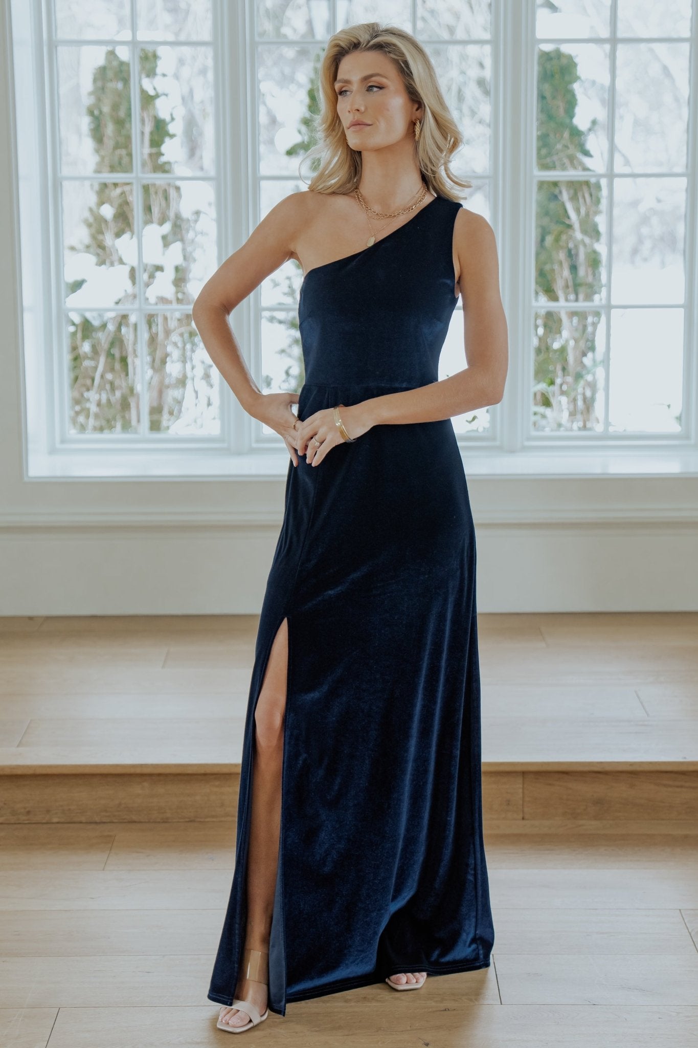 Tatiana Velvet One Shoulder Maxi Dress | Navy Purchase For Sale