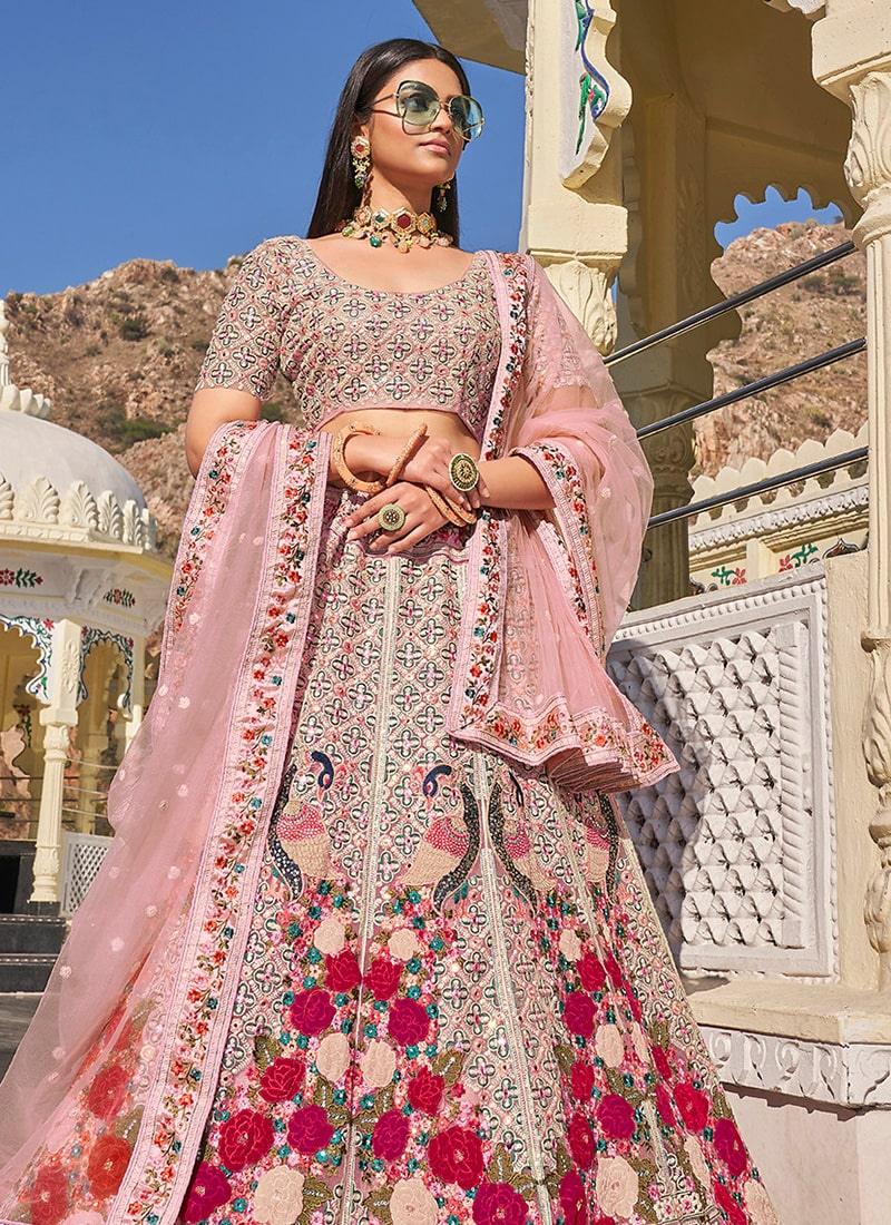 Pink Color Soft Net Fabric Resham Work Lehenga Choli Classic For Sale