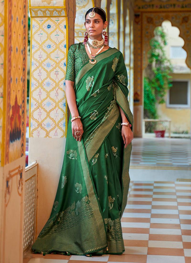 Dark Green Color Silk Weave Classic Saree Cheap Excellent