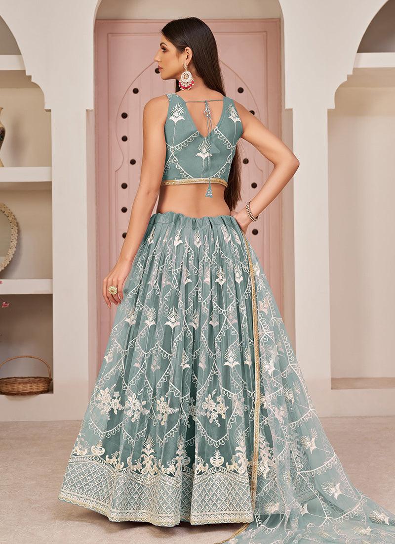 Net Base Dusty Blue Lehenga Choli Sale Latest