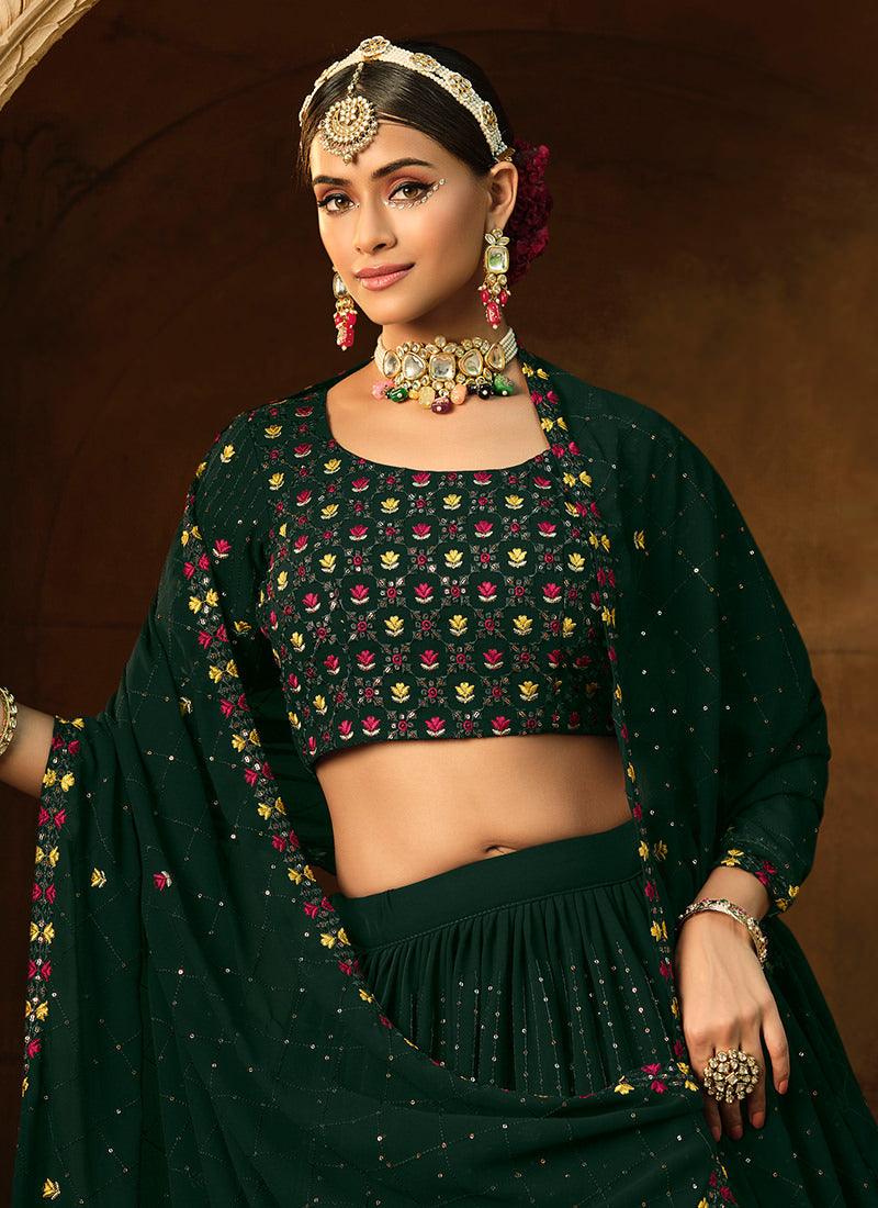 Green Color Floral Embroidered Lehenga 2025 New For Sale