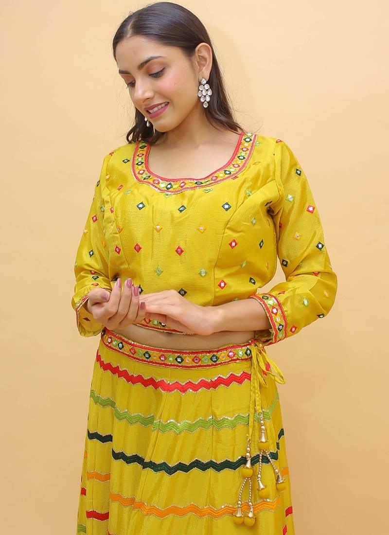 Charming Look Sequins And Mirror Work Yellow Color Lehenga Choli With Dupatta Limited Edition Sale Online