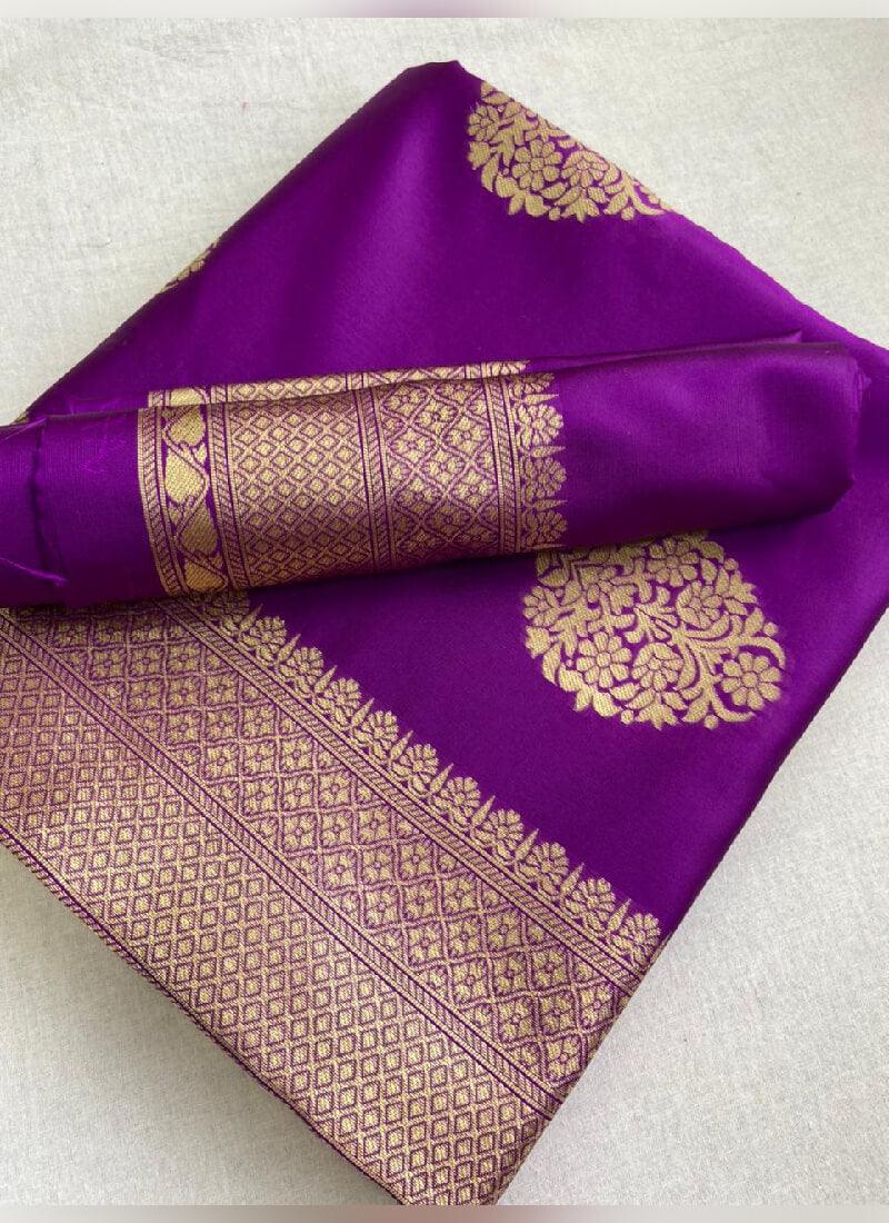 Dazzling Purple Color Silk Base Saree With Blouse Piece Cheap Fashionable