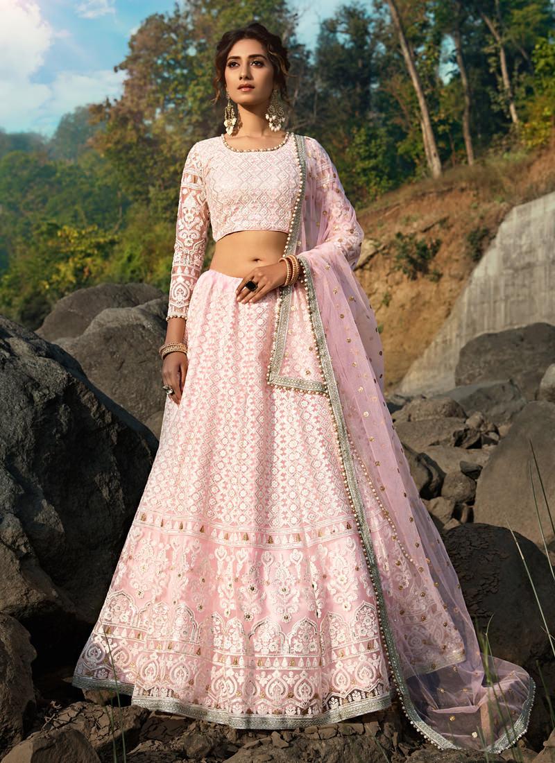 Fantastic Baby Pink Soft Net Base Sequin Zari And Resham Lehenga Choli Hot Sale Cheap Pice