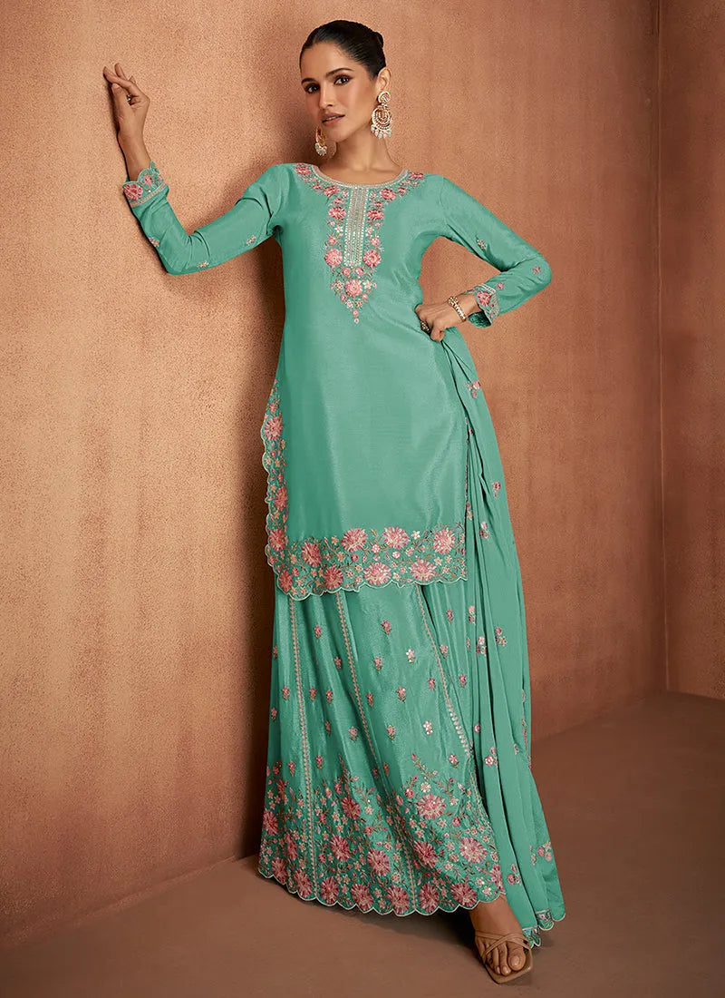 Outstanding Designer Embroidered Party Wear Sharara Suit Visit Sale Online