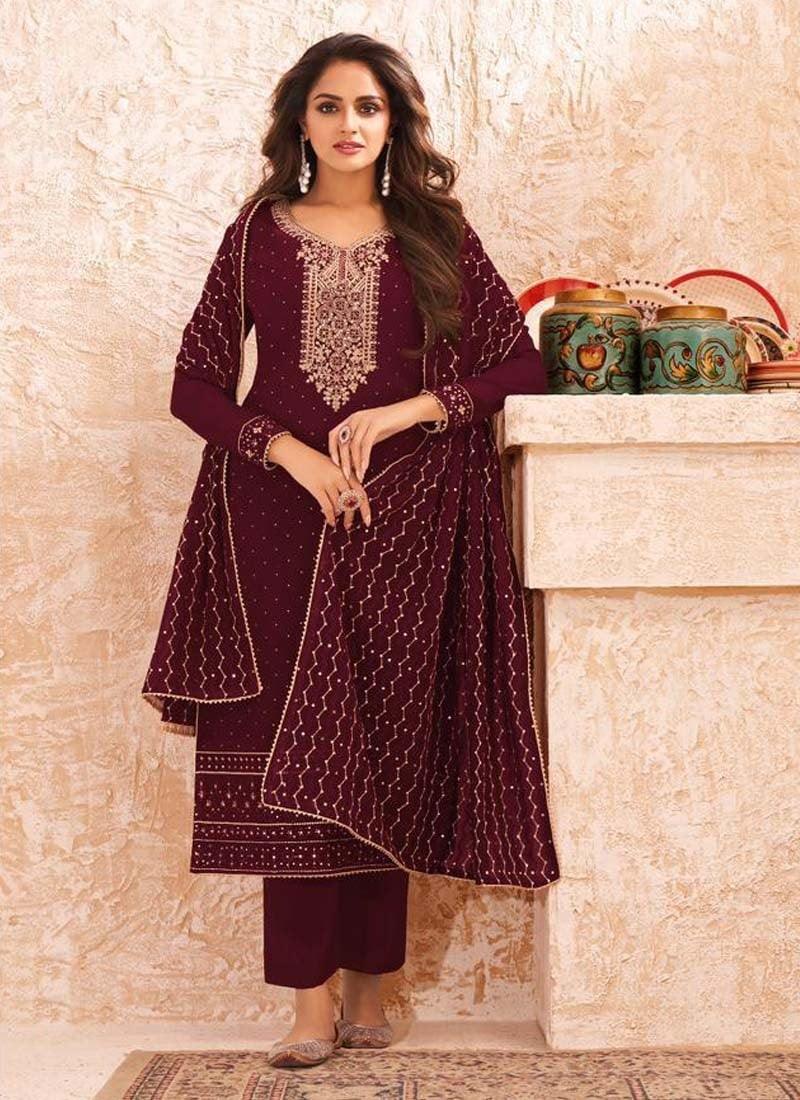 Wine Color Georgette Material Stone Work Salwar Kameez Cheap Get To Buy