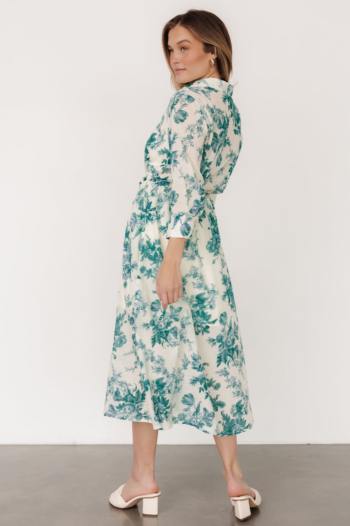 Eunice Button Midi Dress | Cream + Green Floral Free Shipping Discounts