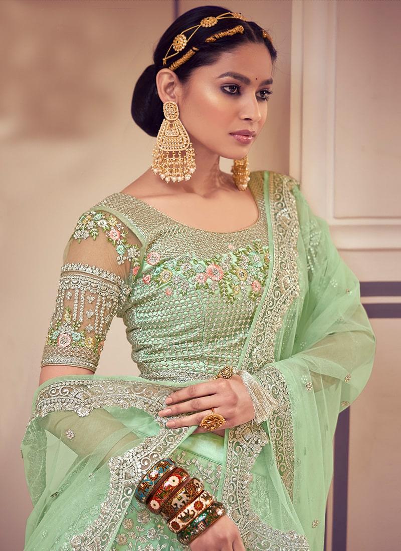 Heavy Zarkan And Mirror Work Light Green Color Bridesmaid Lehenga Choli Buy Cheap Footlocker