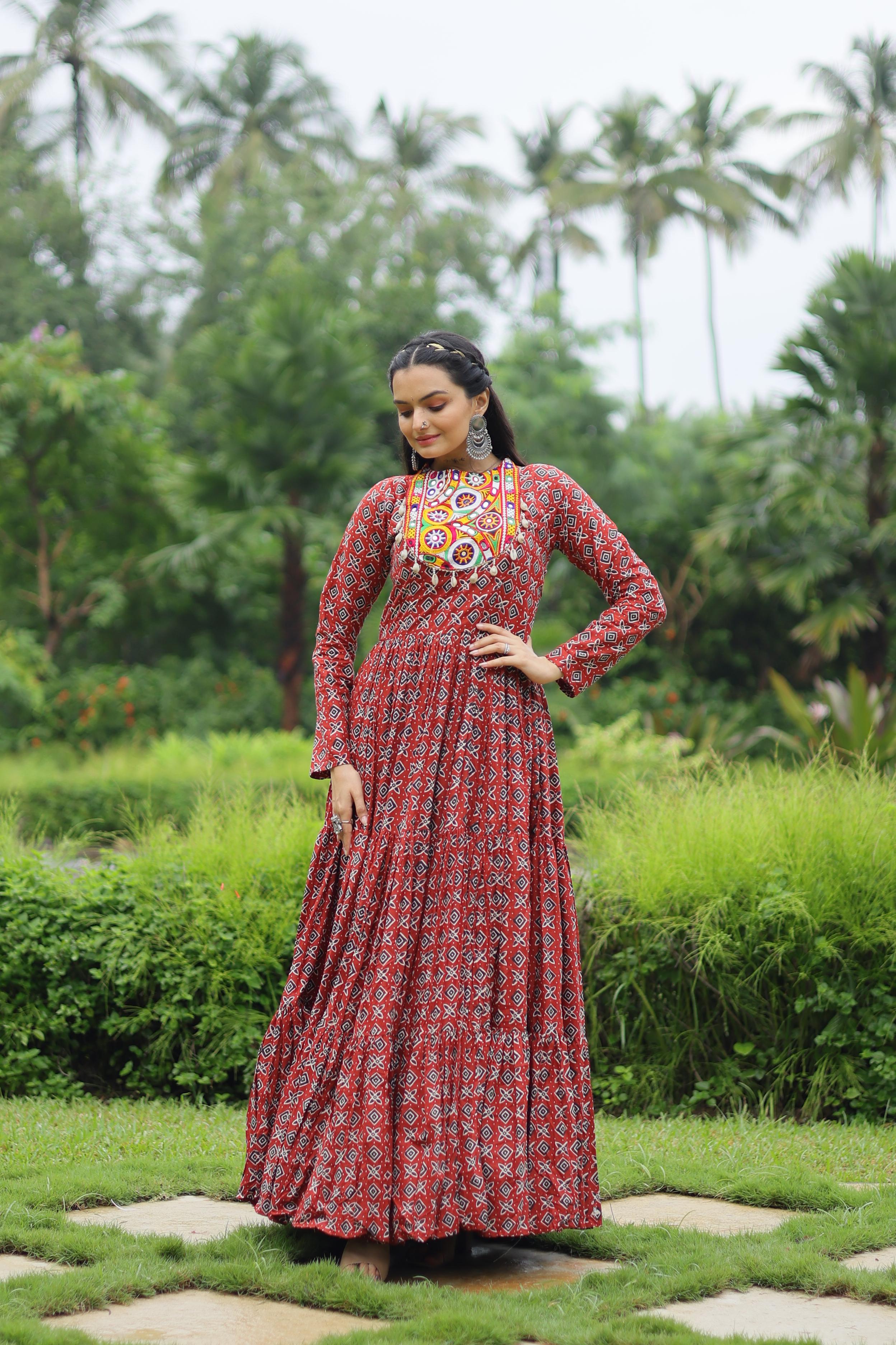 Fabulous and Comfortable Cotton Printed Navaratri Gown High Quality