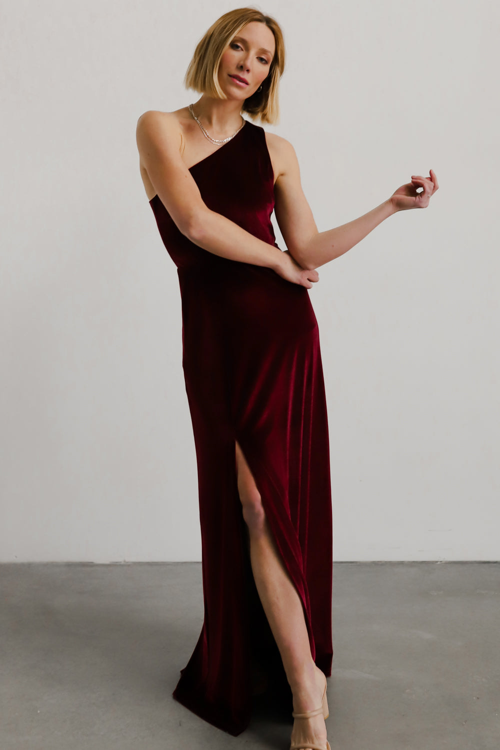 Tatiana Velvet One Shoulder Maxi Dress | Merlot Outlet Deals