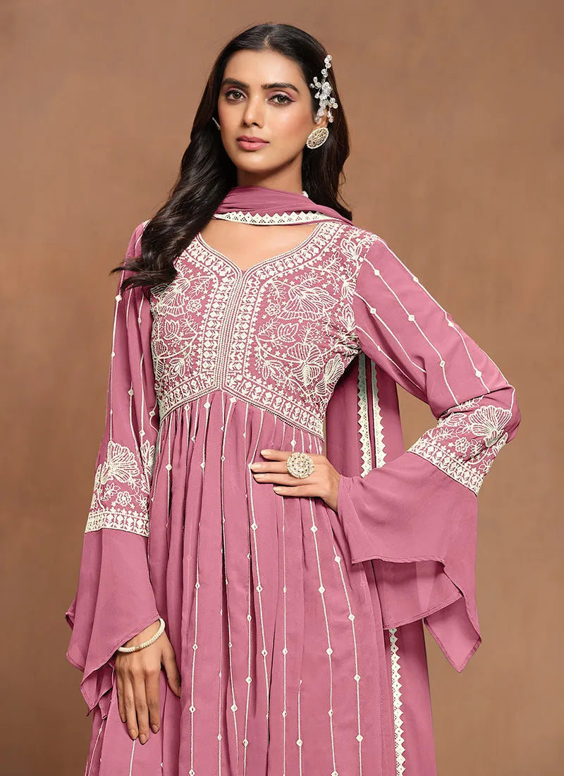 Impressive Light Pink Embroidered Kurta Palazzo Suit Cheap Sale Genuine