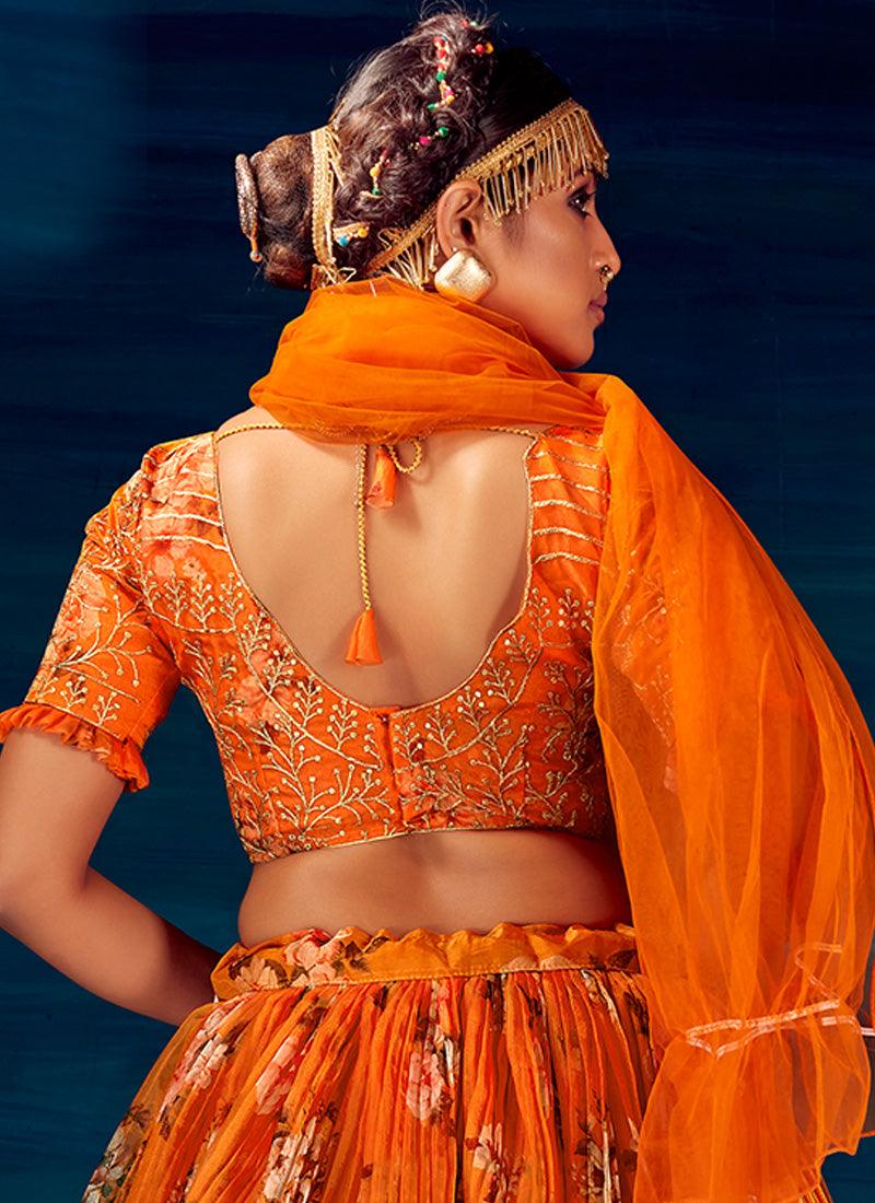 Orange Color Fantastic Heavy Sequins Work Printed Lehenga Choli Cheap Sale Looking For