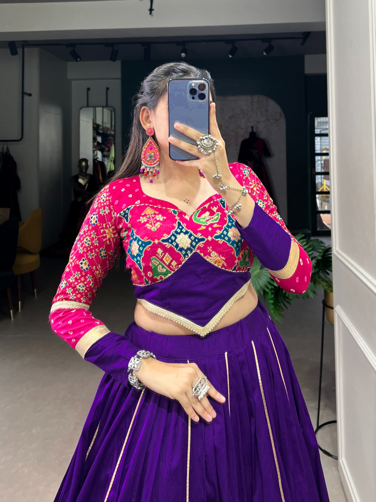 Classic Cotton and Silk Fusion Navratri Purple Lehenga Choli Buy Cheap Best Wholesale