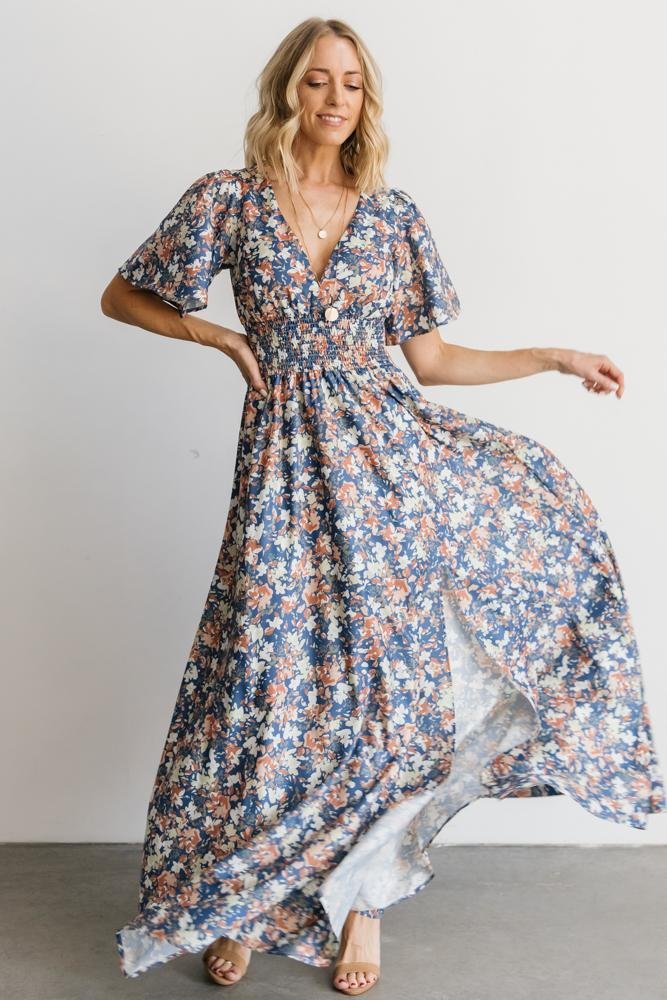 Verona Smocked Maxi Dress | Blue Floral Cheap Sale Enjoy