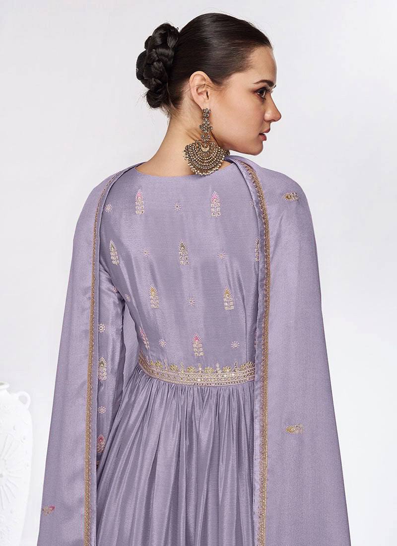 Stunning Lavender Chinon Embroidered Gown Discount Best Sale