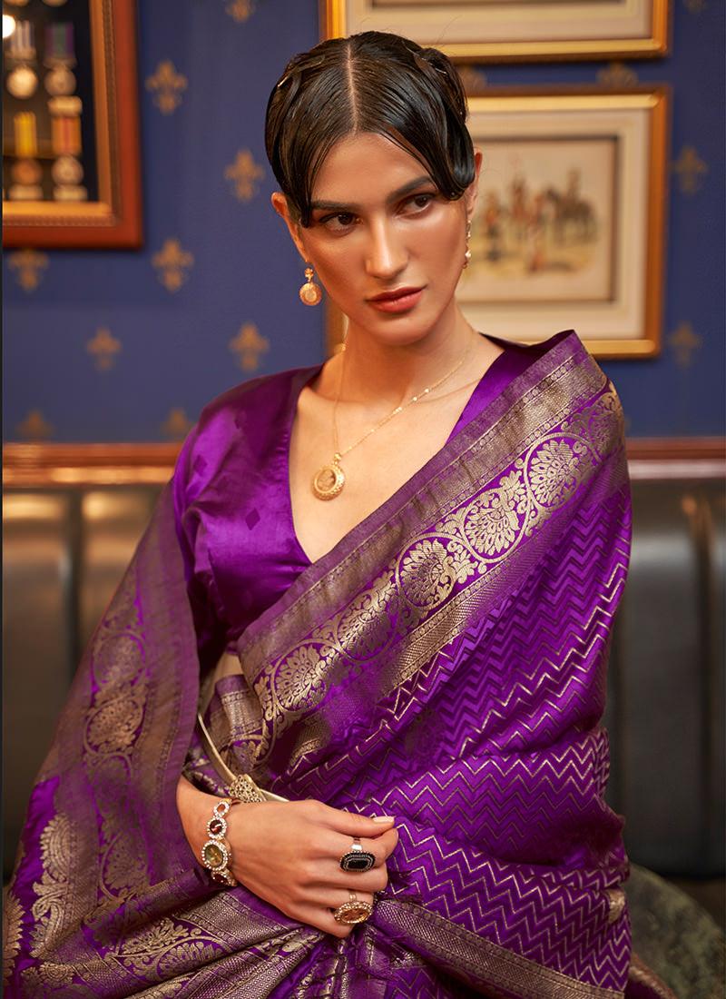 Purple Color Classic Wear Satin Silk Saree Discount Shop