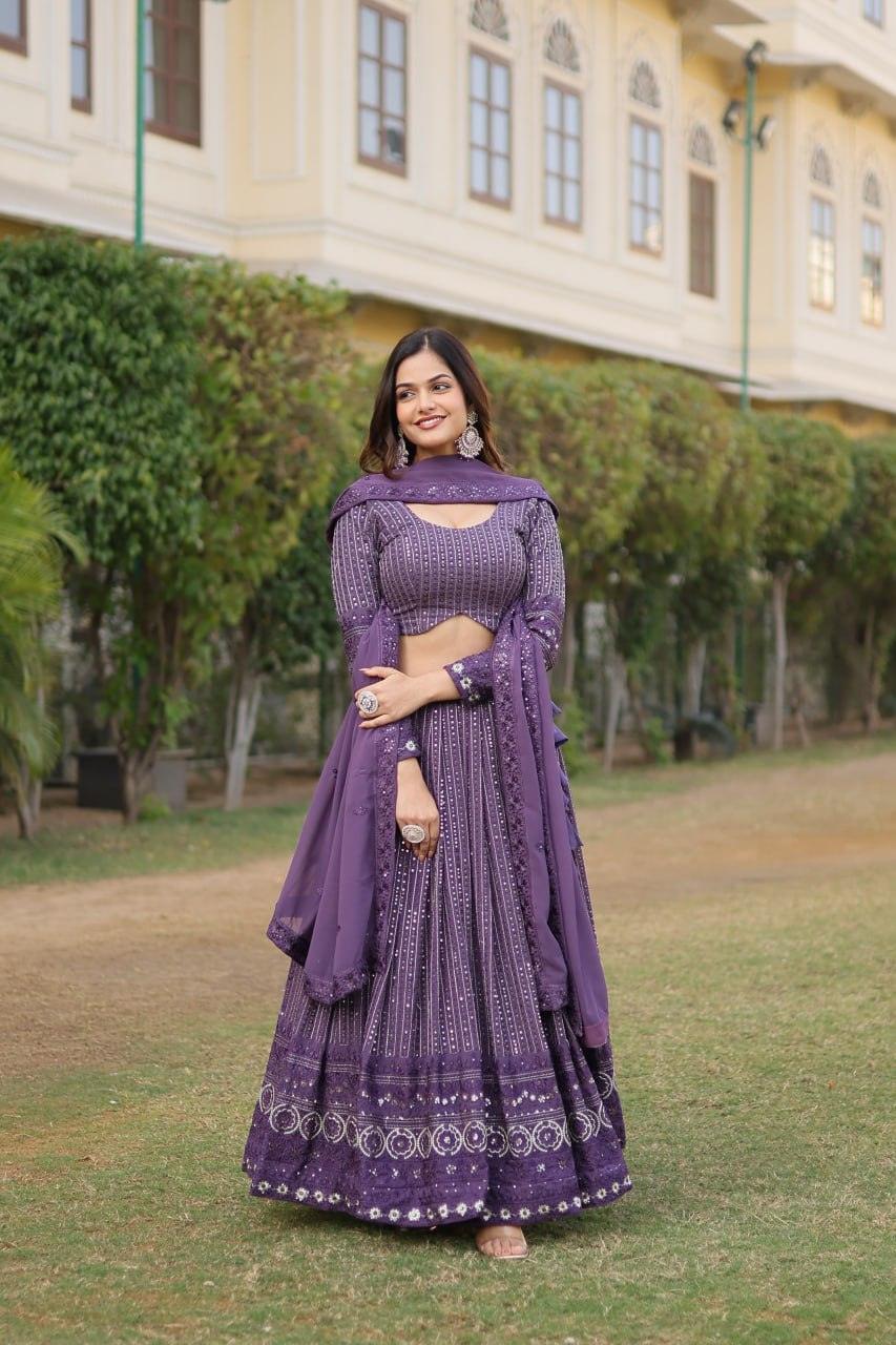 Delightful Purple Heavy Fully Sequins Embroidered Lehenga Choli Set Cheapest Pice