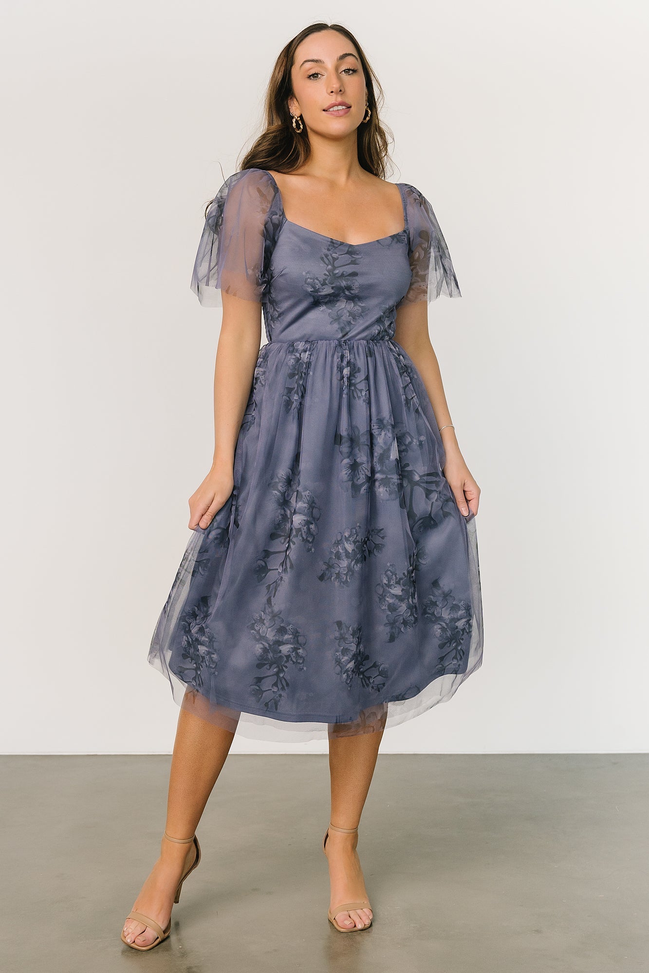 Gwyneth Tulle Midi Dress | Slate Blue Multi Cheap Sale Collections