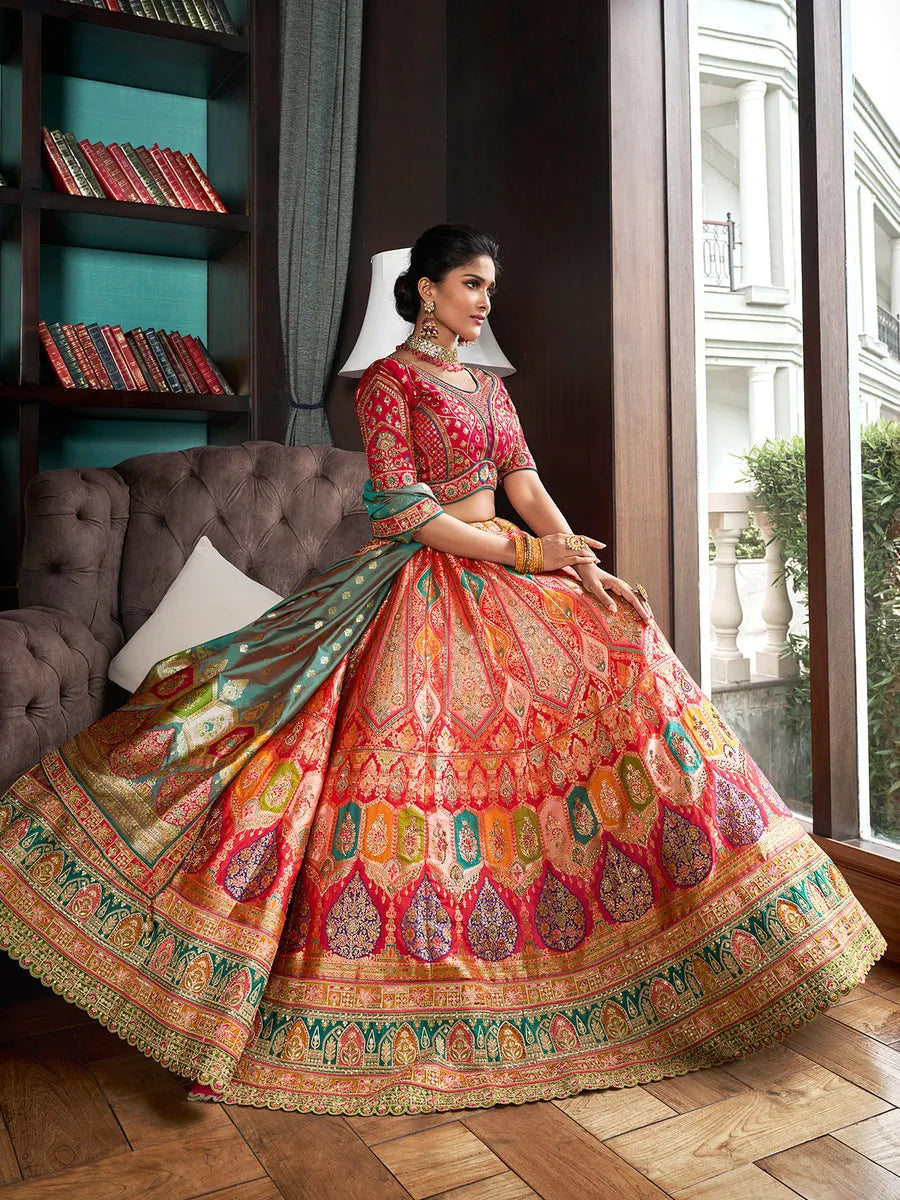 Formidable Multi-color Banarasi Silk Bridal Lehenga Choli Set Free Shipping Factory Outlet