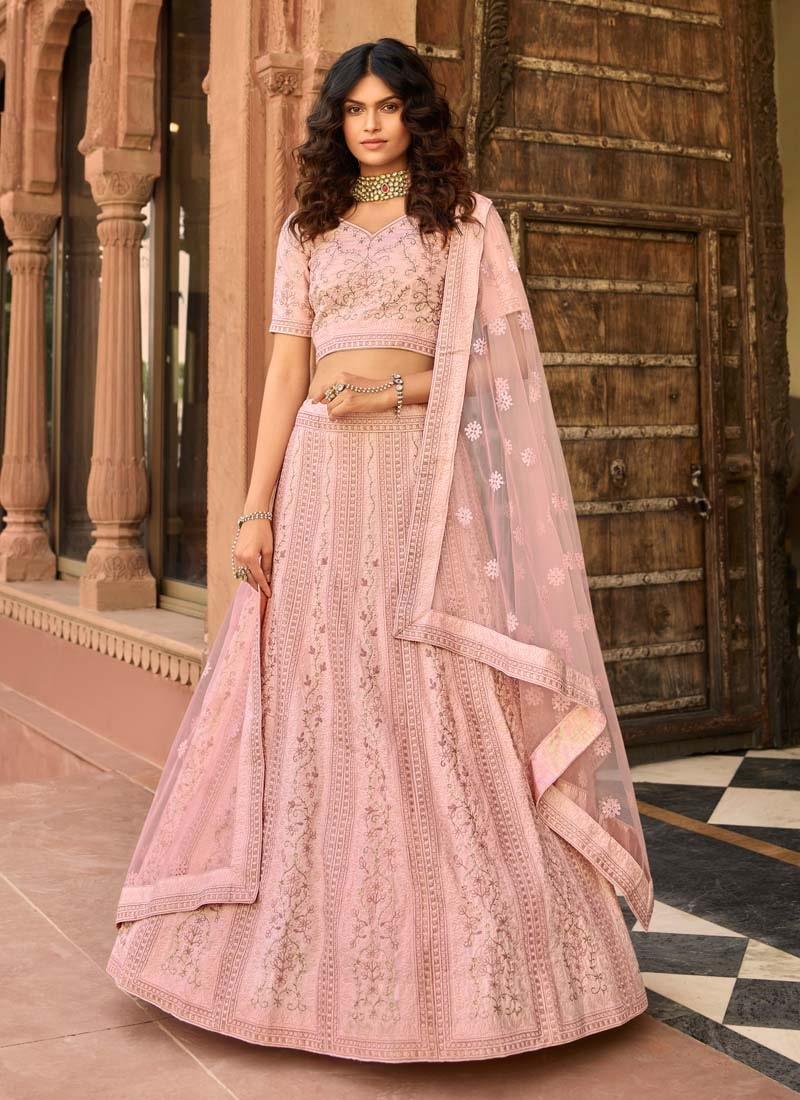 Organza Baby Pink Zari And Resham Work Lehenga Amazing Pice Cheap Online