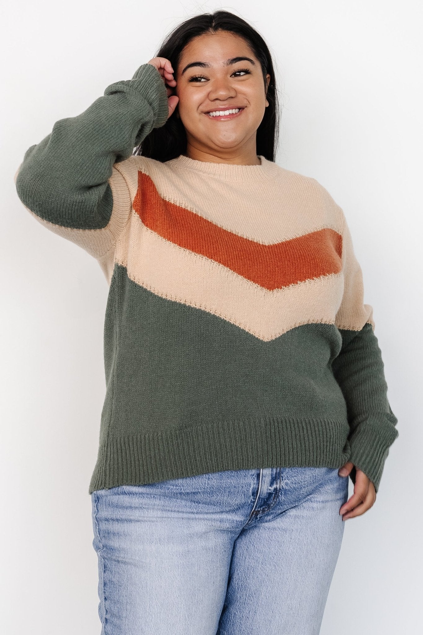 Rowen Color Block Sweater | Natural + Green Best Place