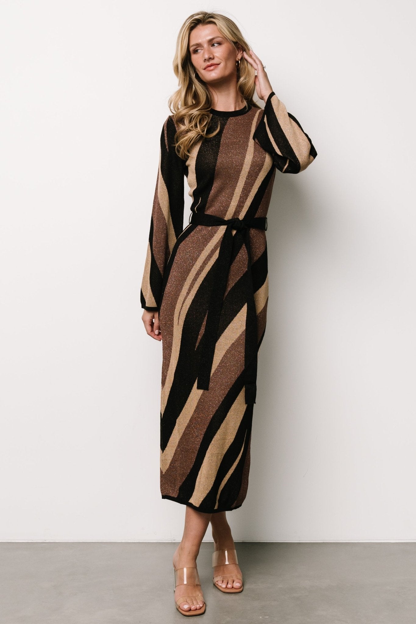 Leigh Sweater Dress | Brown Multi Print Clearance Genuine