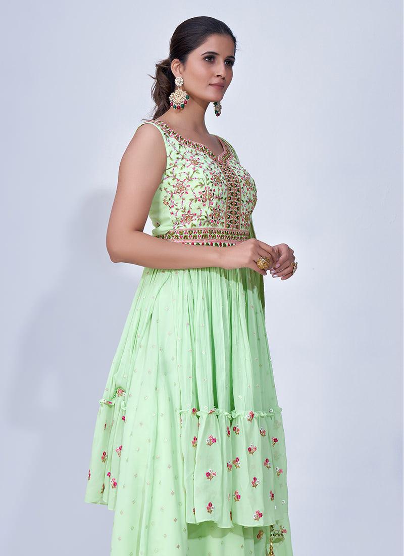 Thread With Mirror Work Neon Green Palazzo Suit Visit Online