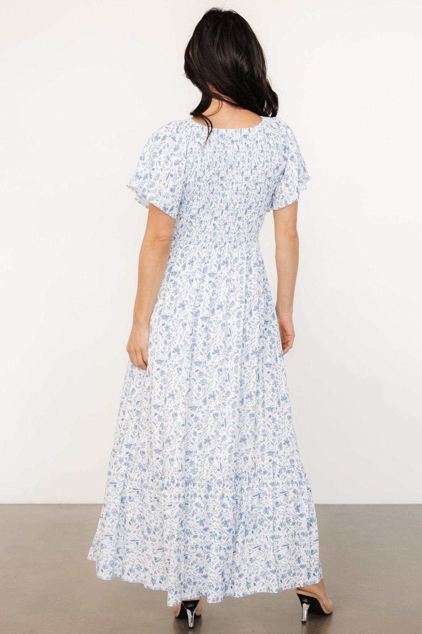 Joanie Smocked Dress | White + Blue Floral Deals Cheap Online