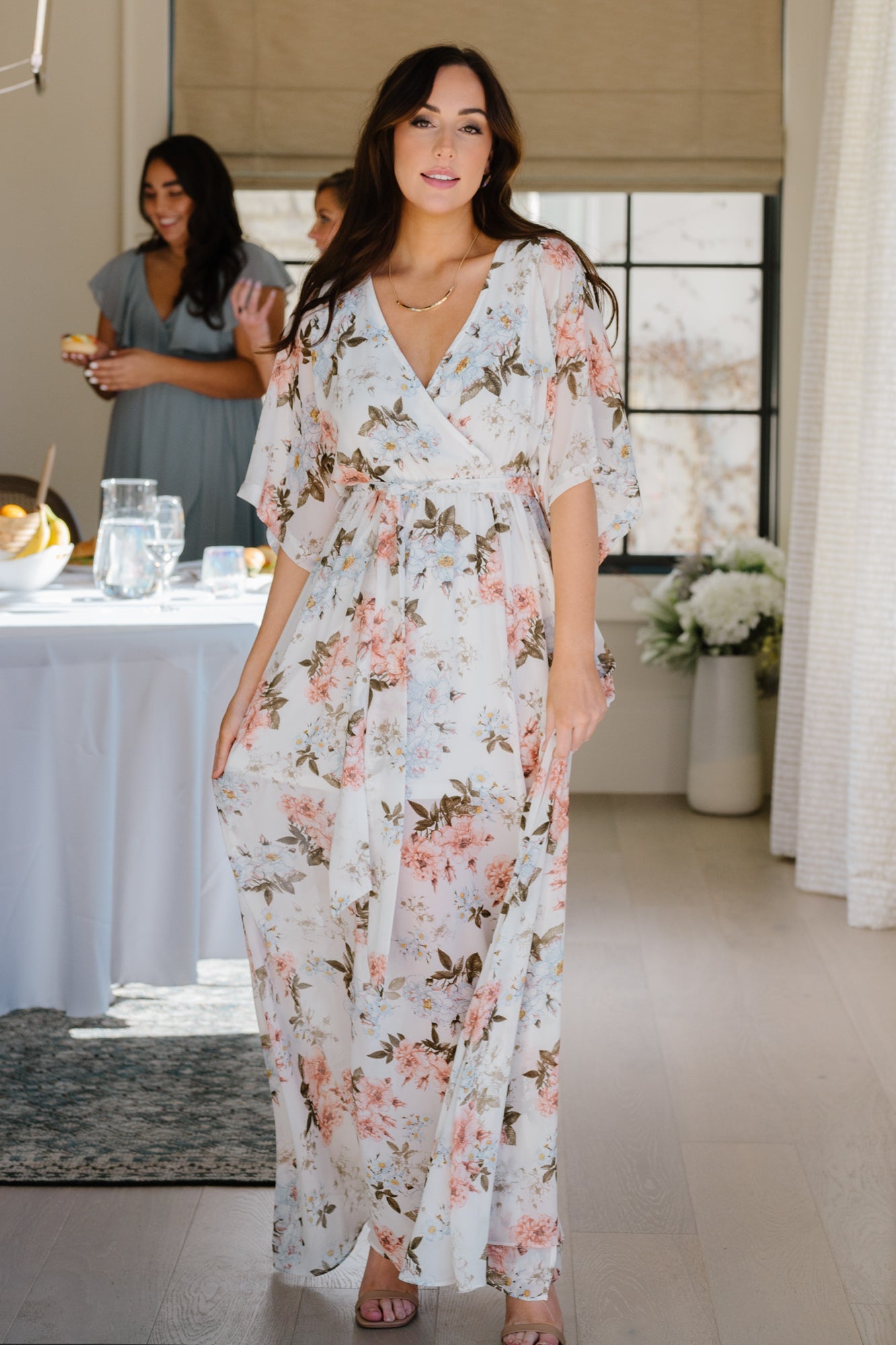 Kia Kimono Maxi Dress | White Floral Sale Genuine