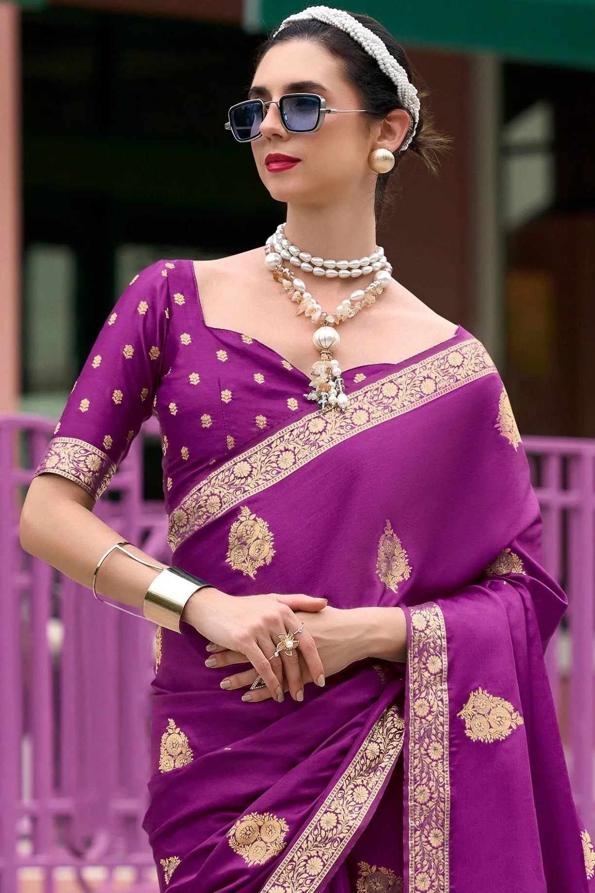 Pearl Purple  Banarasi Handloom Saree Cheapest Online