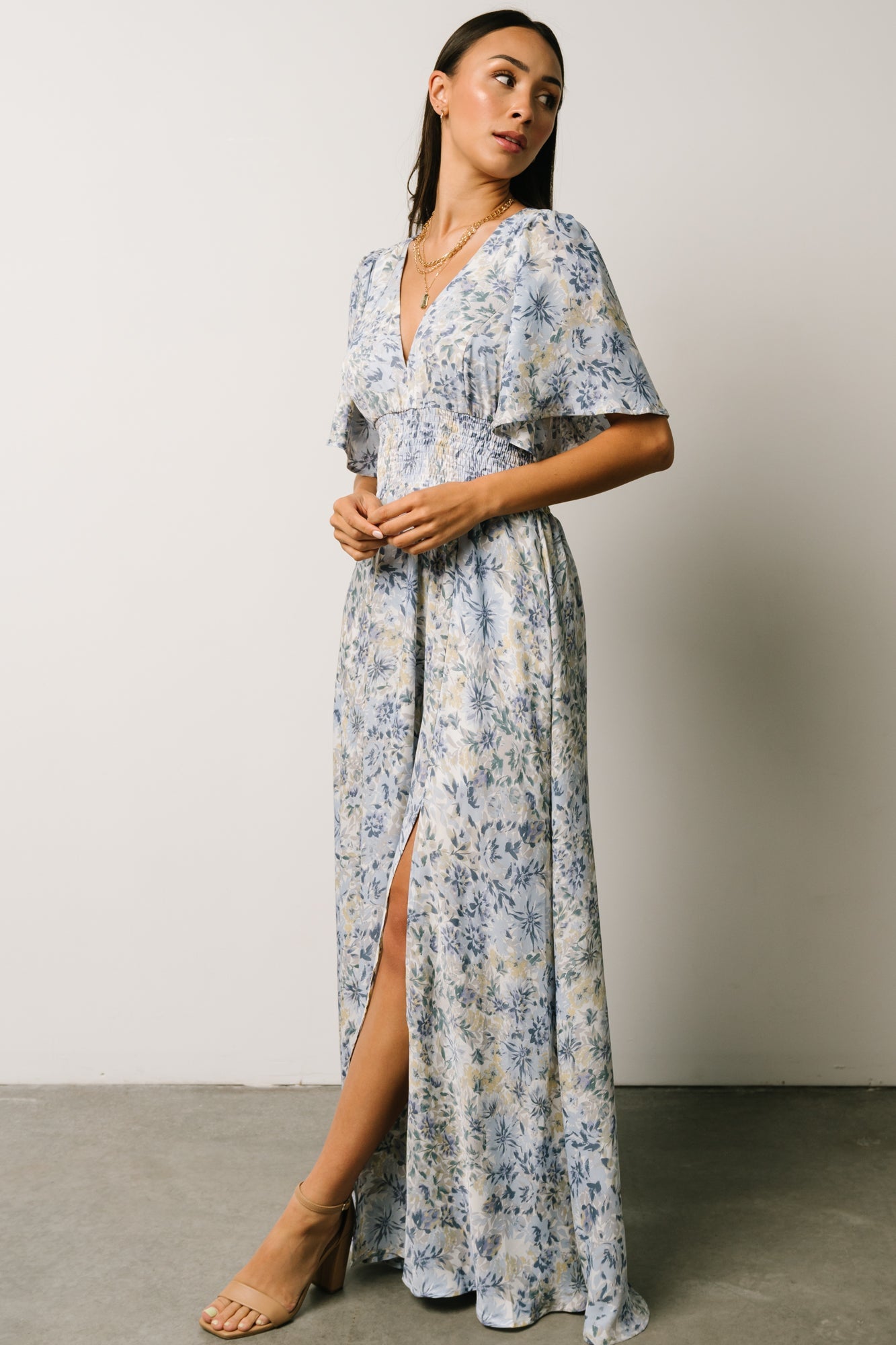 Verona Smocked Maxi Dress | White + Blue Print Latest Cheap Online