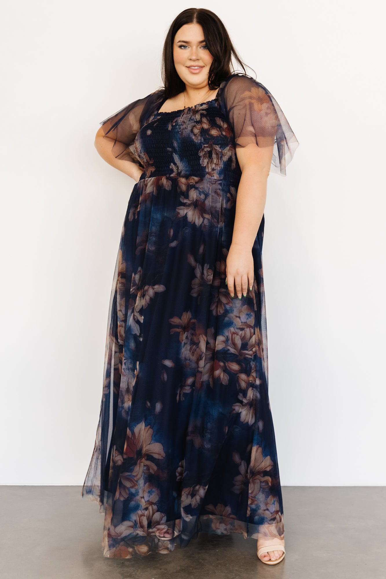 Cassandra Tulle Maxi Dress | Dark Blue Floral Discount Low Cost