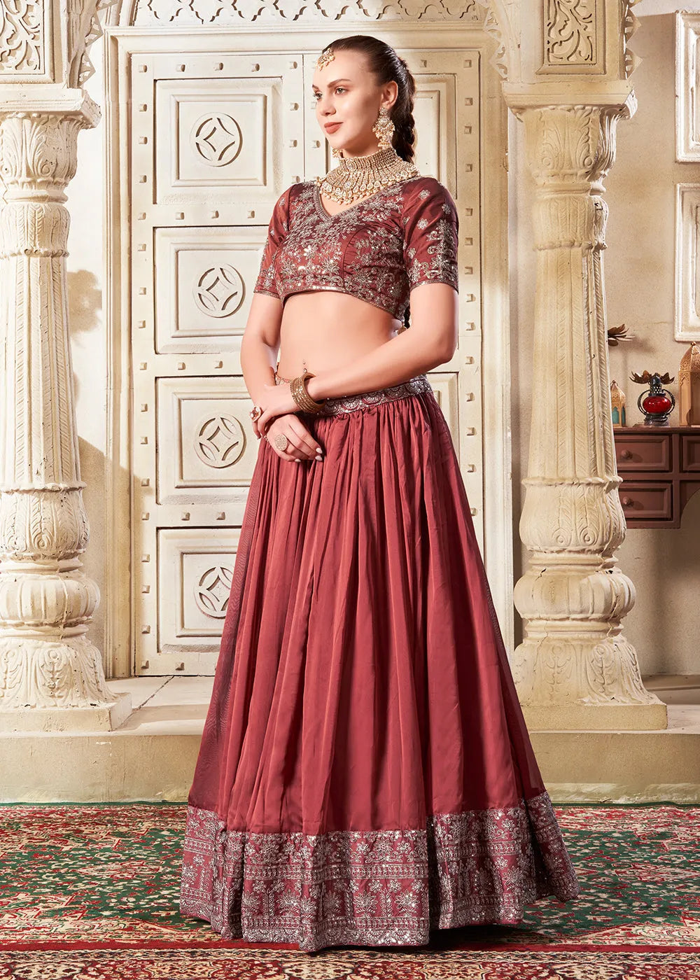 Enchanting and Designer Rusty Brown Wedding Style Lehenga Choli Sale New Styles