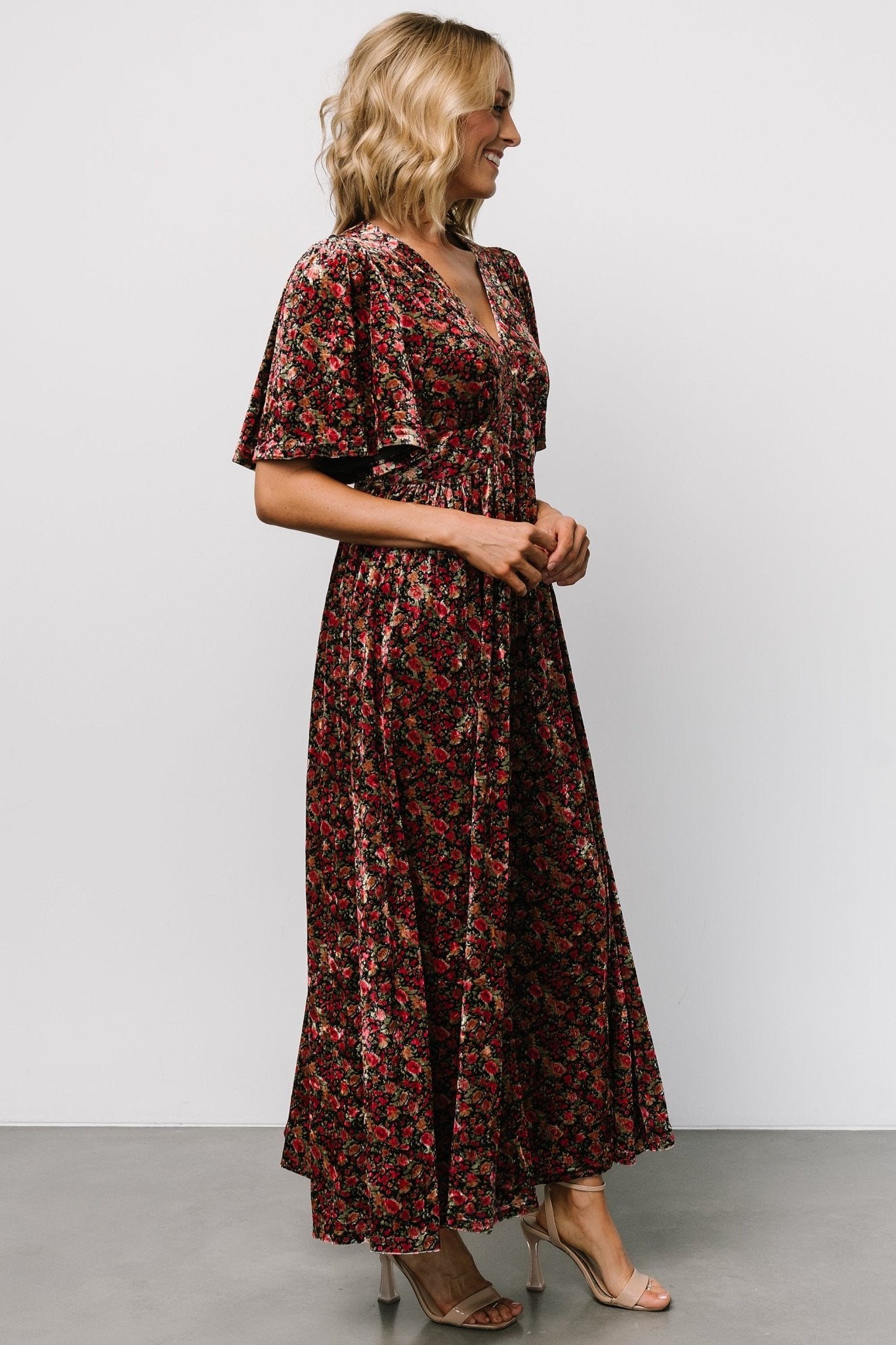 Irina Velvet Maxi Dress | Black Multi Floral Discount Shop Offer