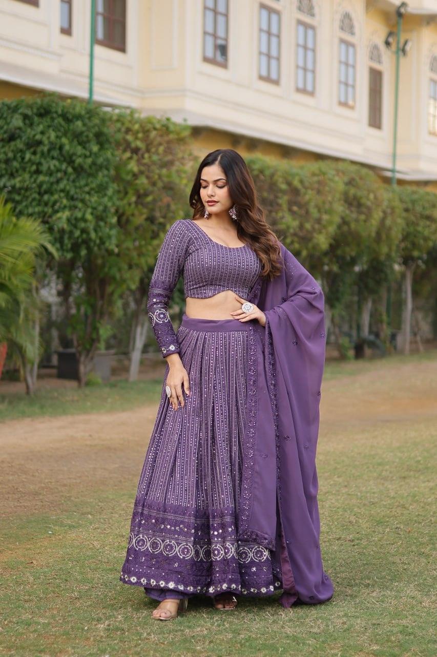 Delightful Purple Heavy Fully Sequins Embroidered Lehenga Choli Set Cheapest Pice